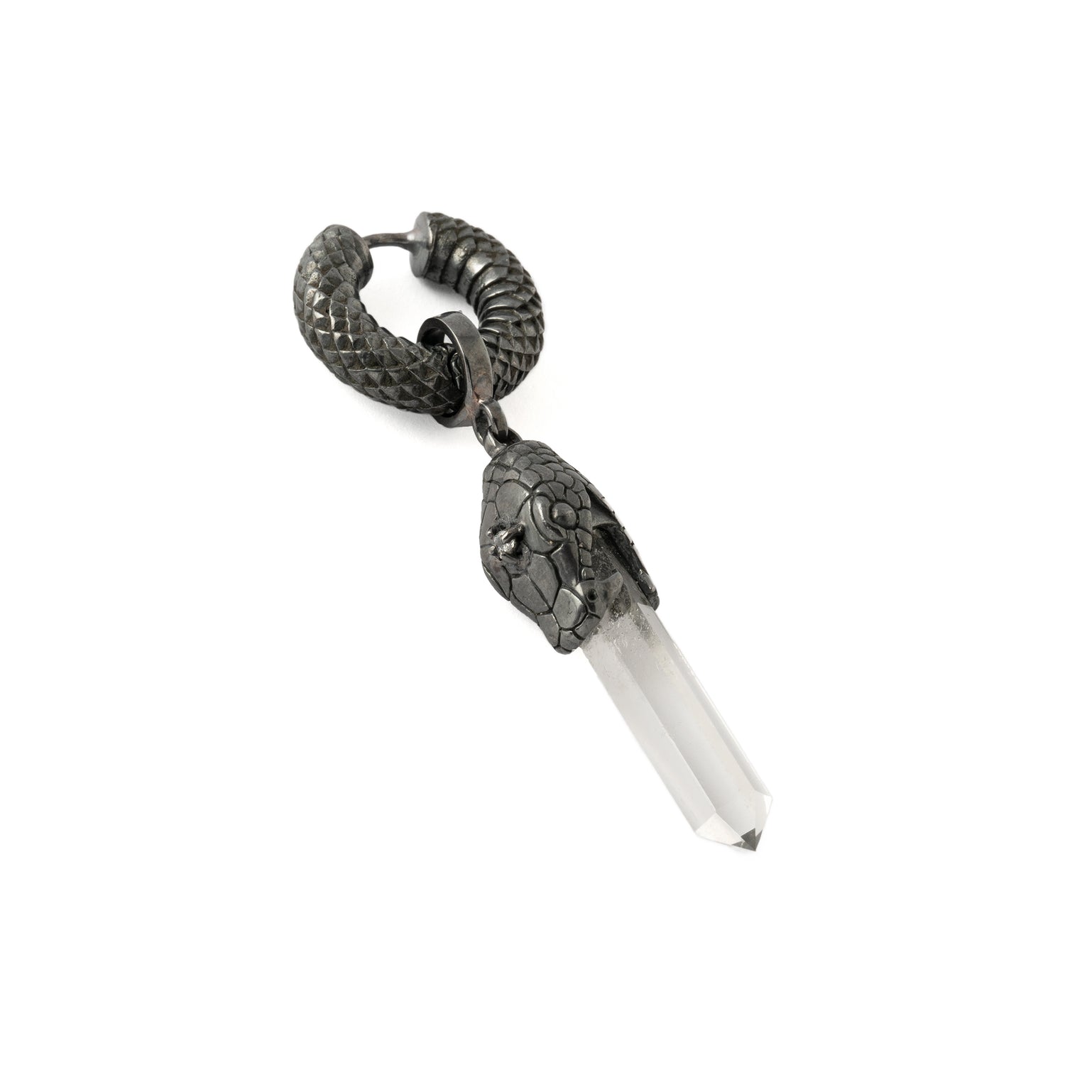 Black Silver Rebirth Snake Earring with Crystal Quartz right side view