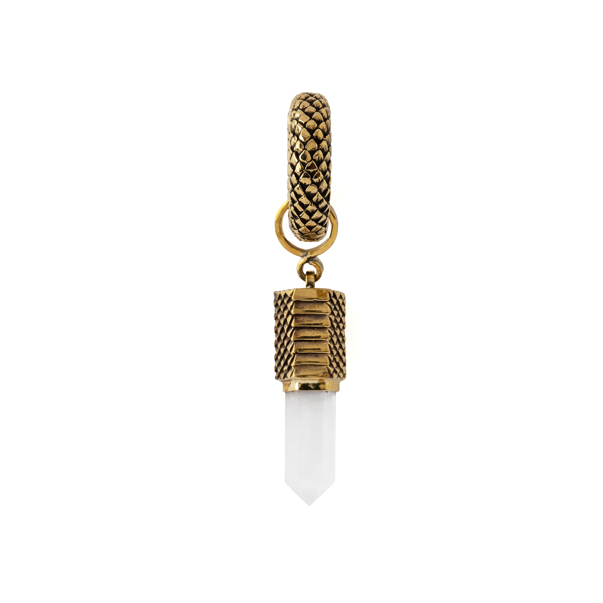 Rebirth snake scale ear weight hoop Hanger with Crystal Quartz pendant frontal view