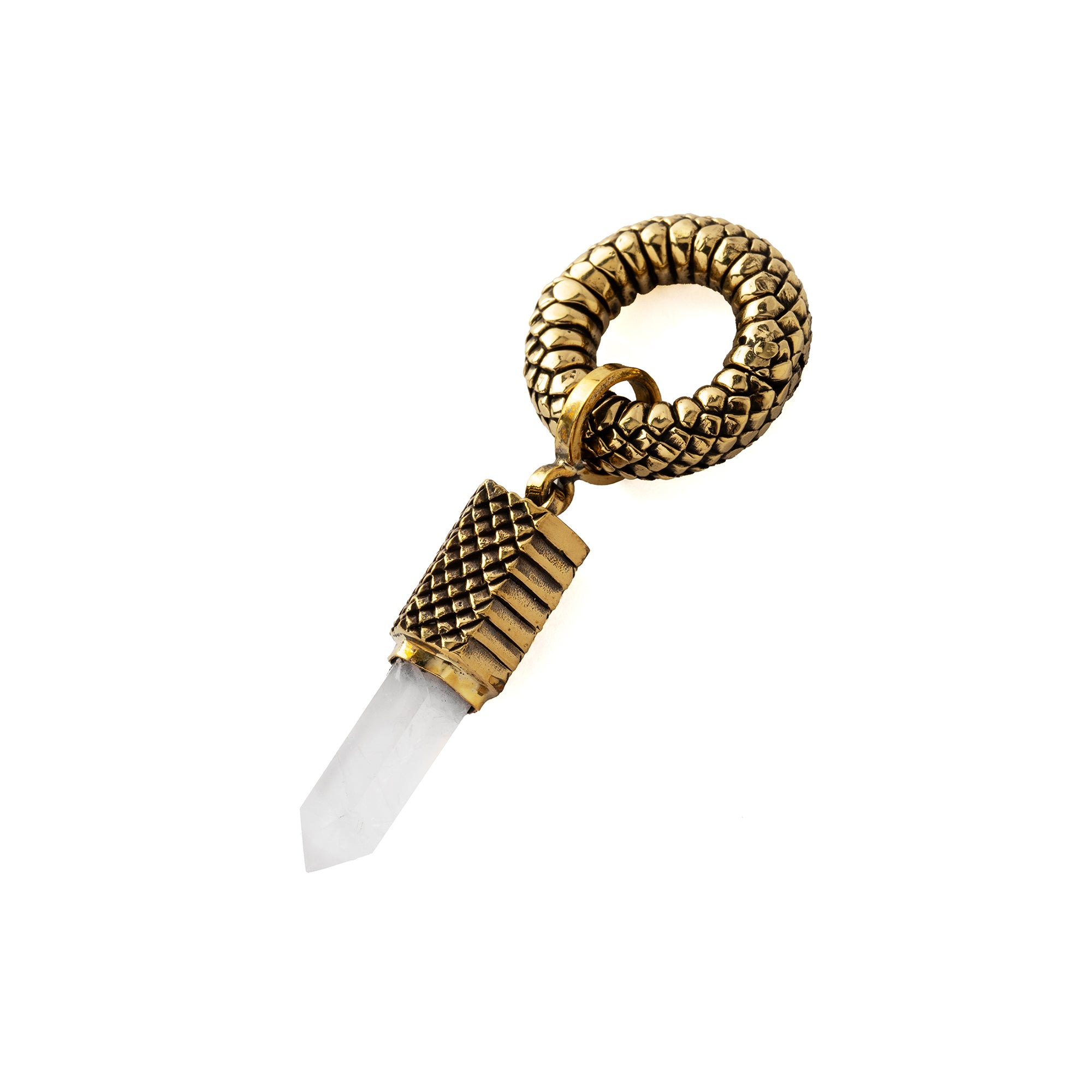 Rebirth snake scale ear weight hoop Hanger with Crystal Quartz pendant right side view