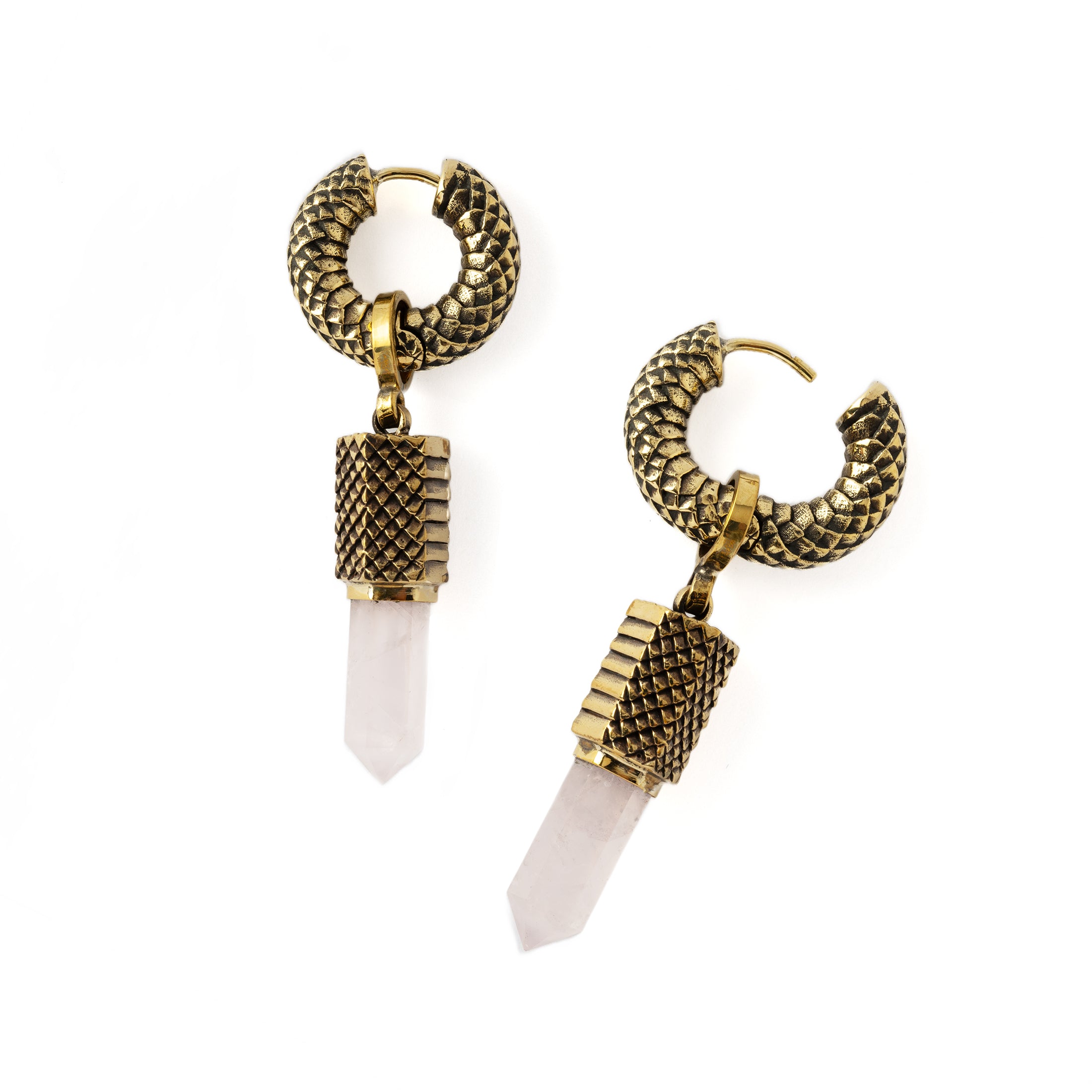 Rebirth Clicker Earrings with Rose Quartz pendant