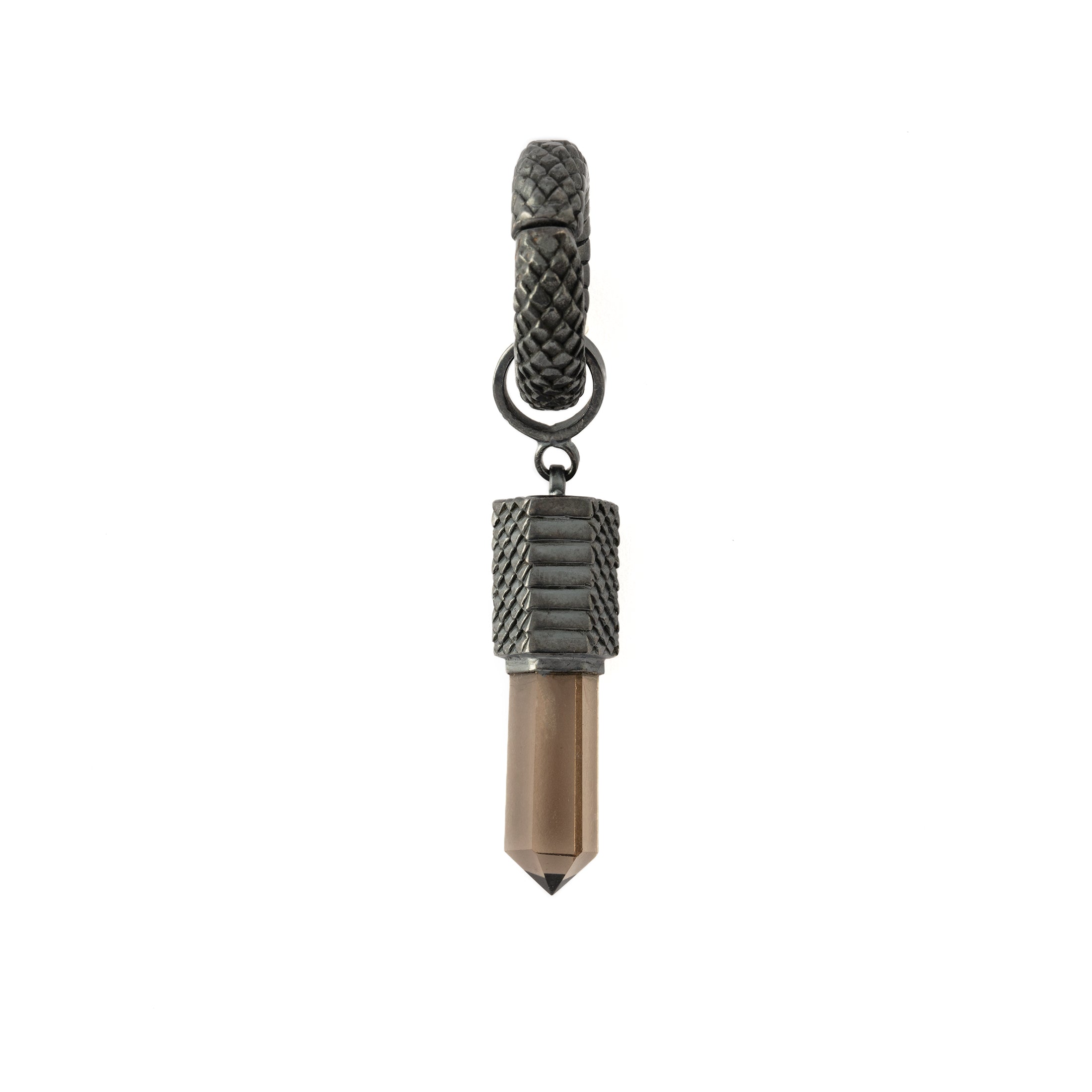 Black silver Rebirth Hanger with Smokey Quartz frontal view