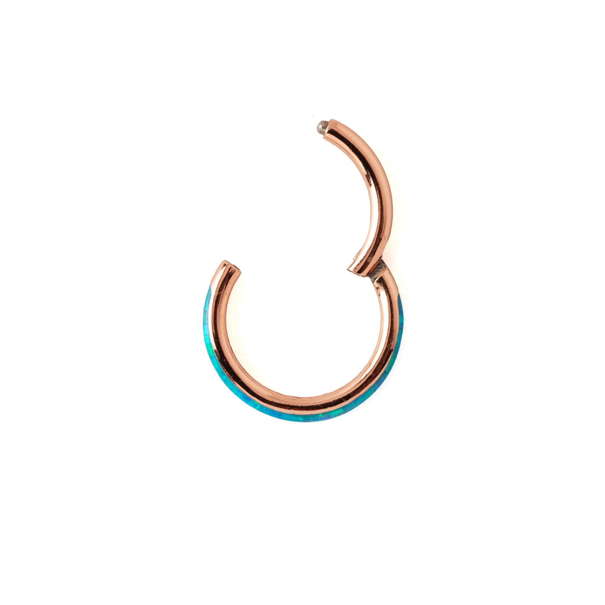 Bague clicker en or rose avec opale foncée
