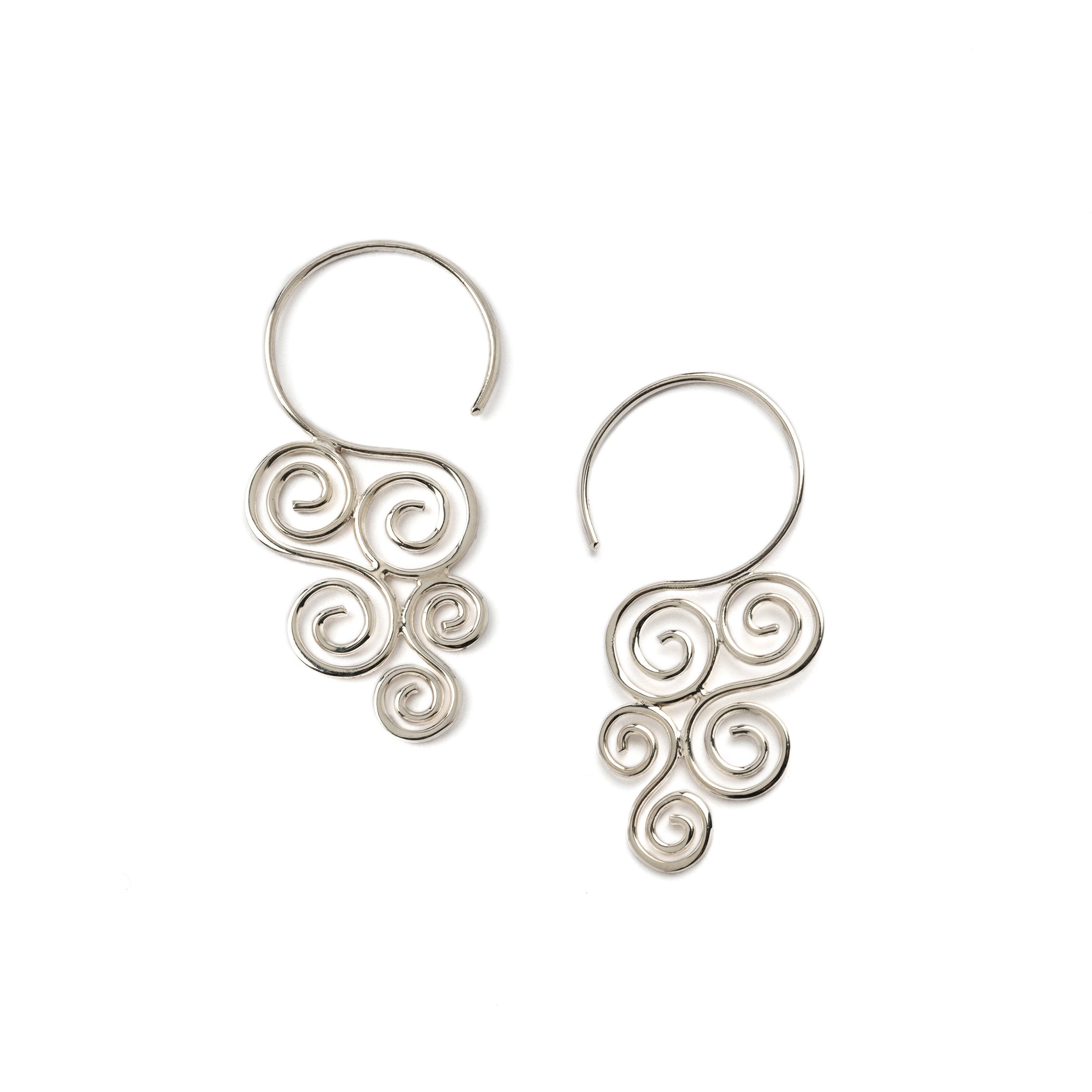 sterling silver Cascading swirl hook earrings frontal view