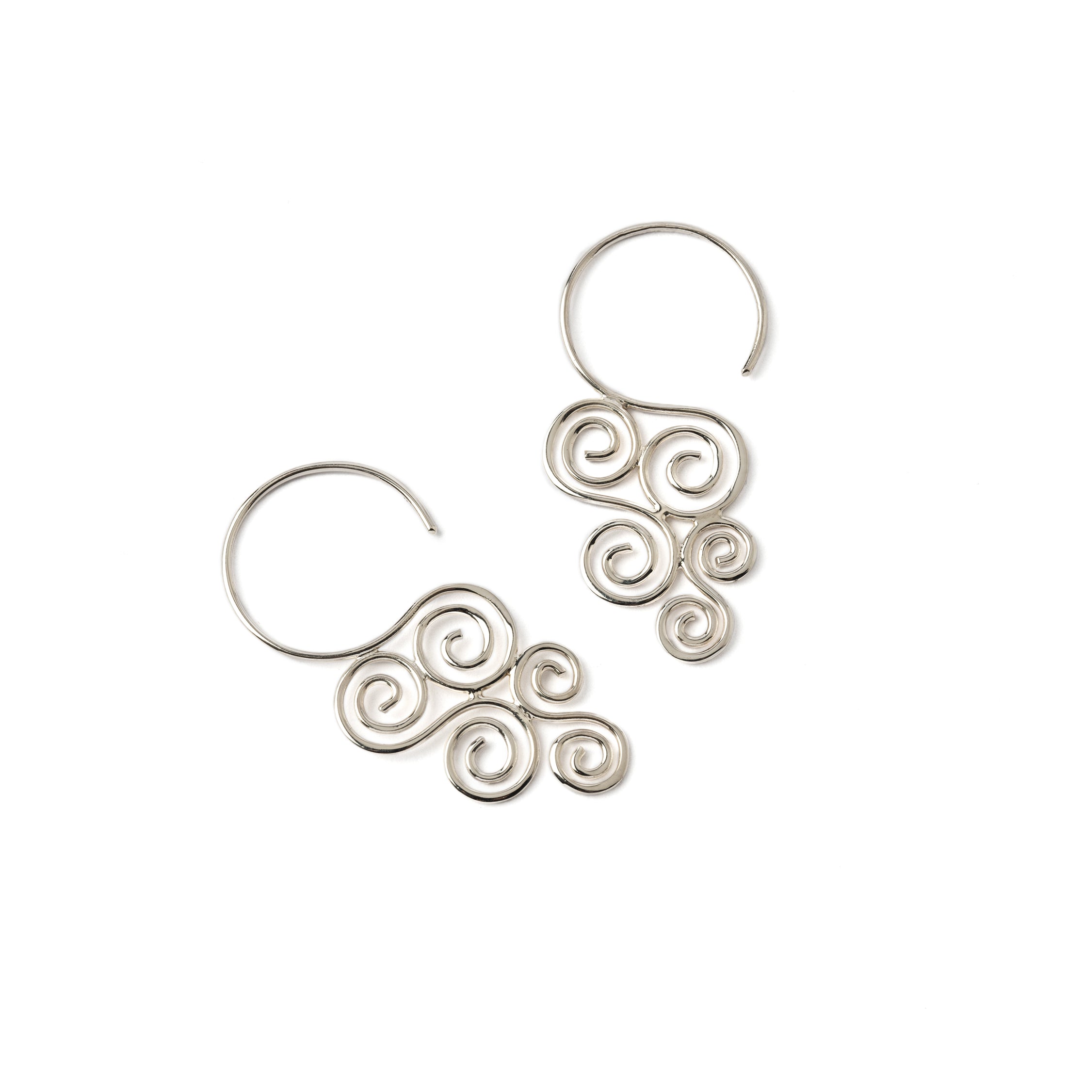 sterling silver Cascading swirl hook earrings frontal view