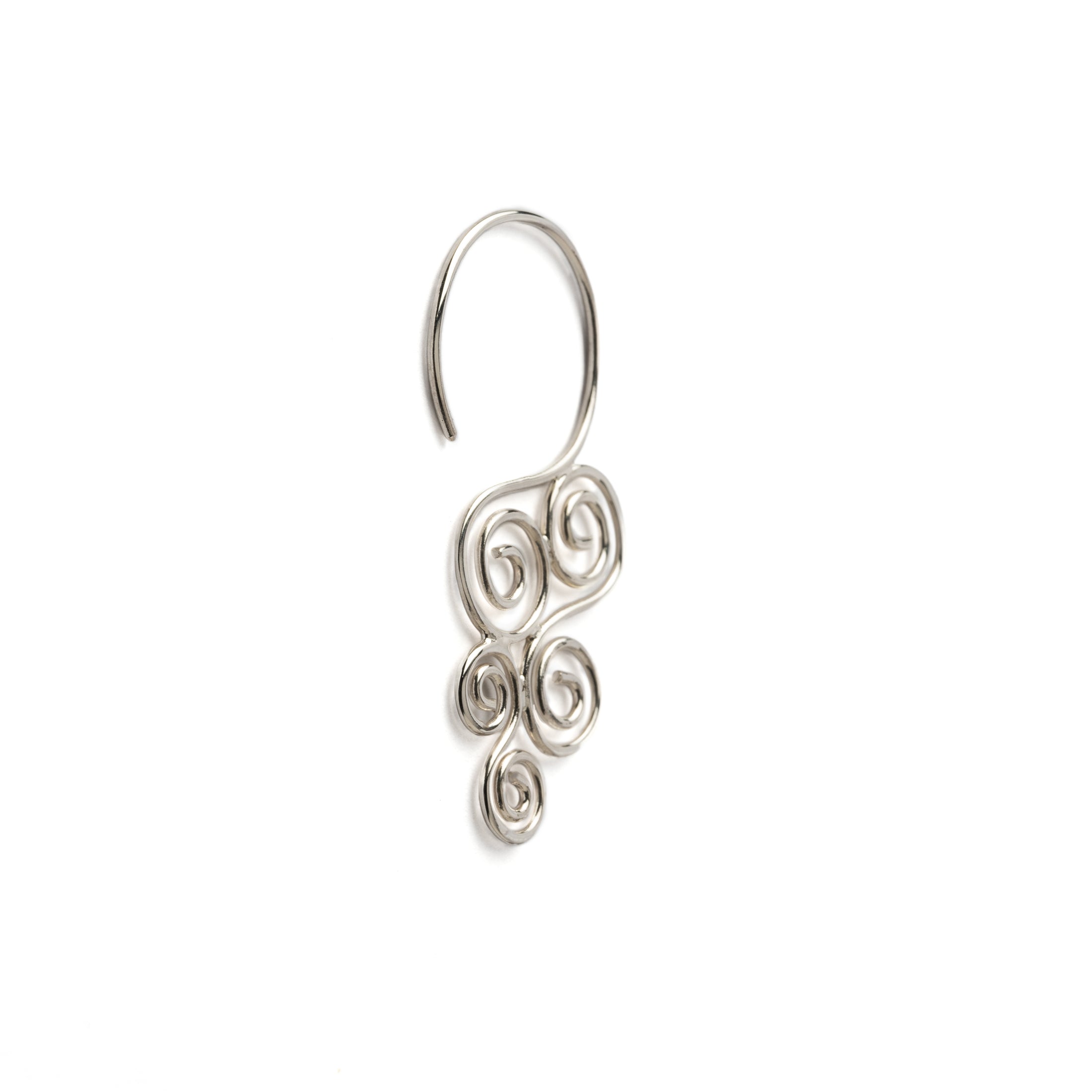 sterling silver Cascading swirl hook earrings right side view