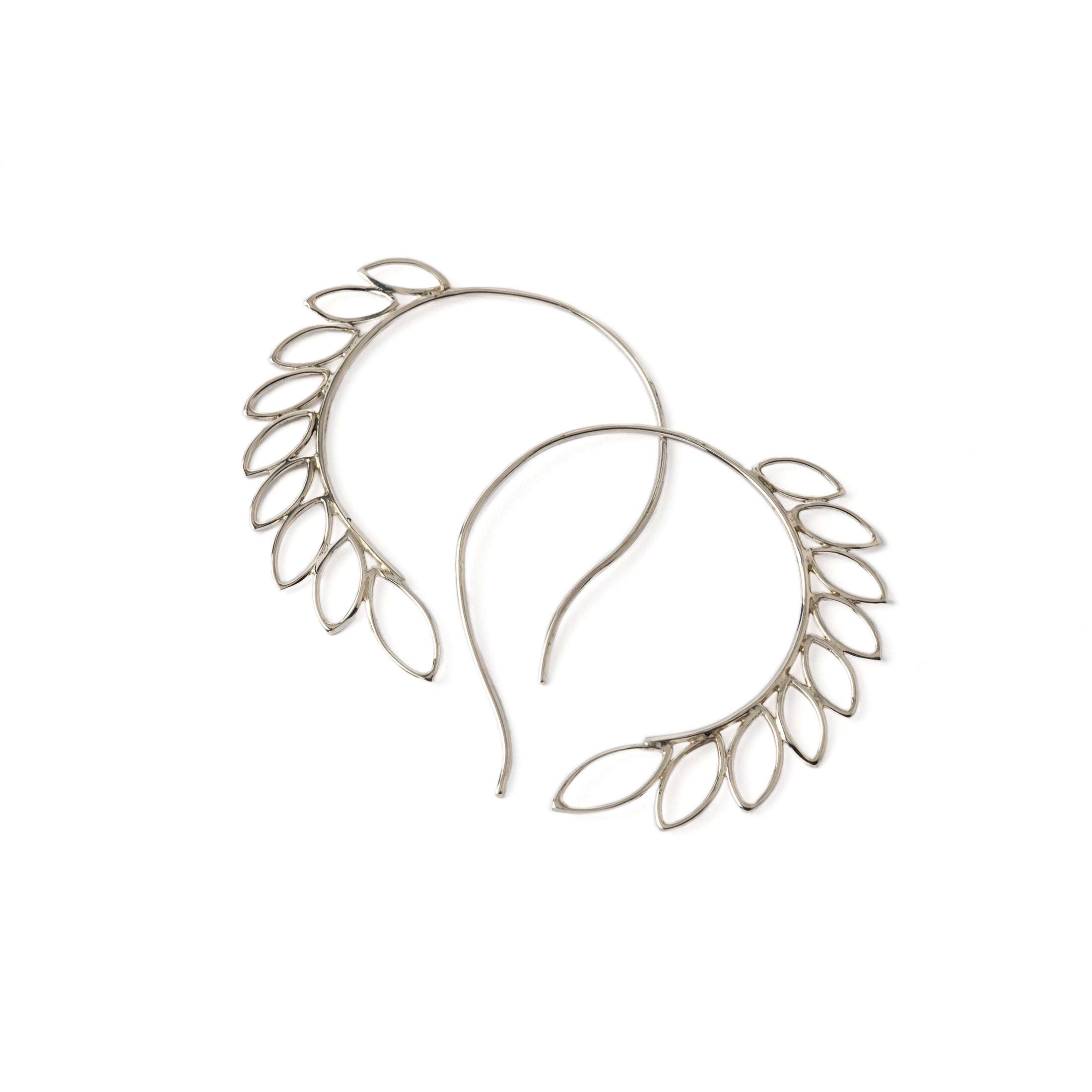 Sterling Silver Fern Open Hoop earrings frontal view