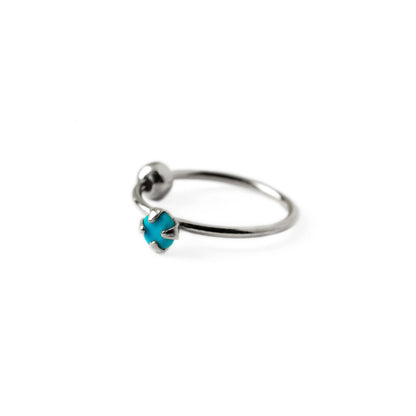 Silver Nose Ring with Turquoise right side view