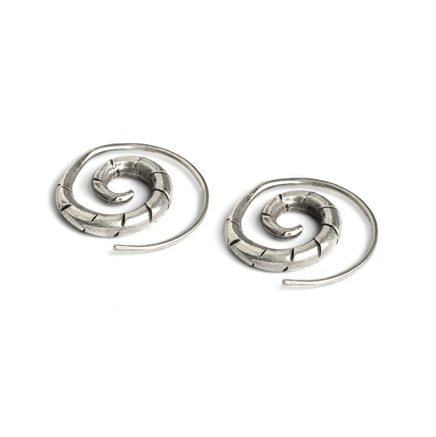 Silver Spiral Swirl Earrings left side view