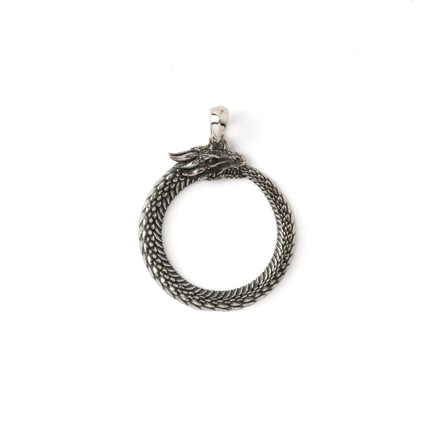 Silver Dragon Ouroboros Charm Pendant Necklace