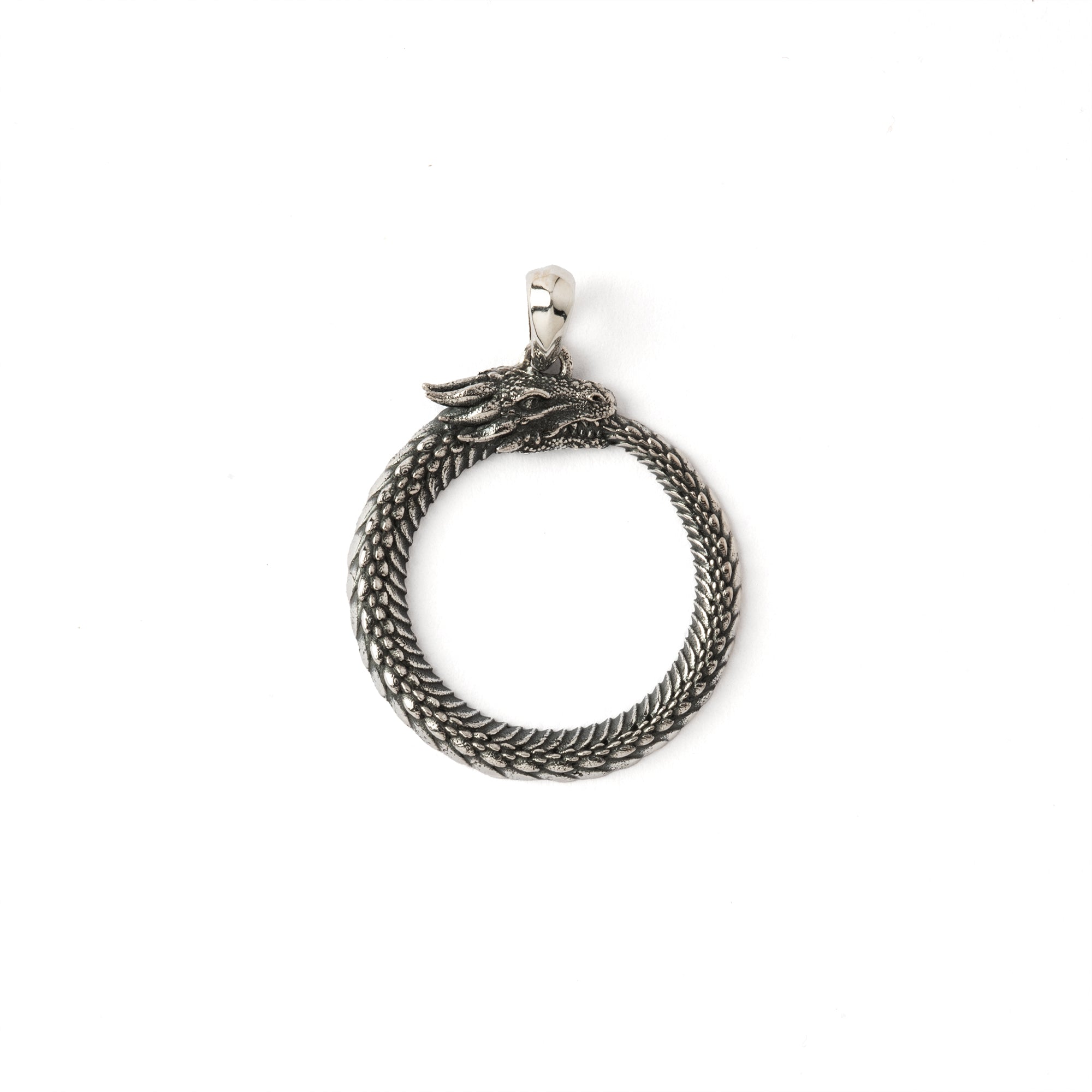 Silver Dragon Ouroboros Charm Pendant Necklace