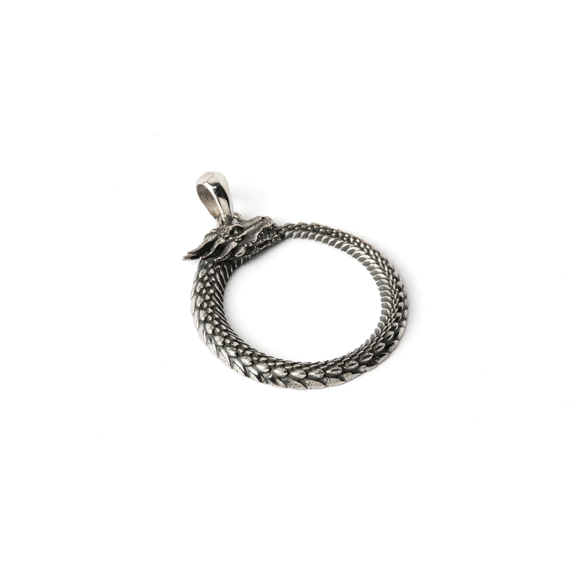 Silver Dragon Ouroboros Charm Pendant Necklace