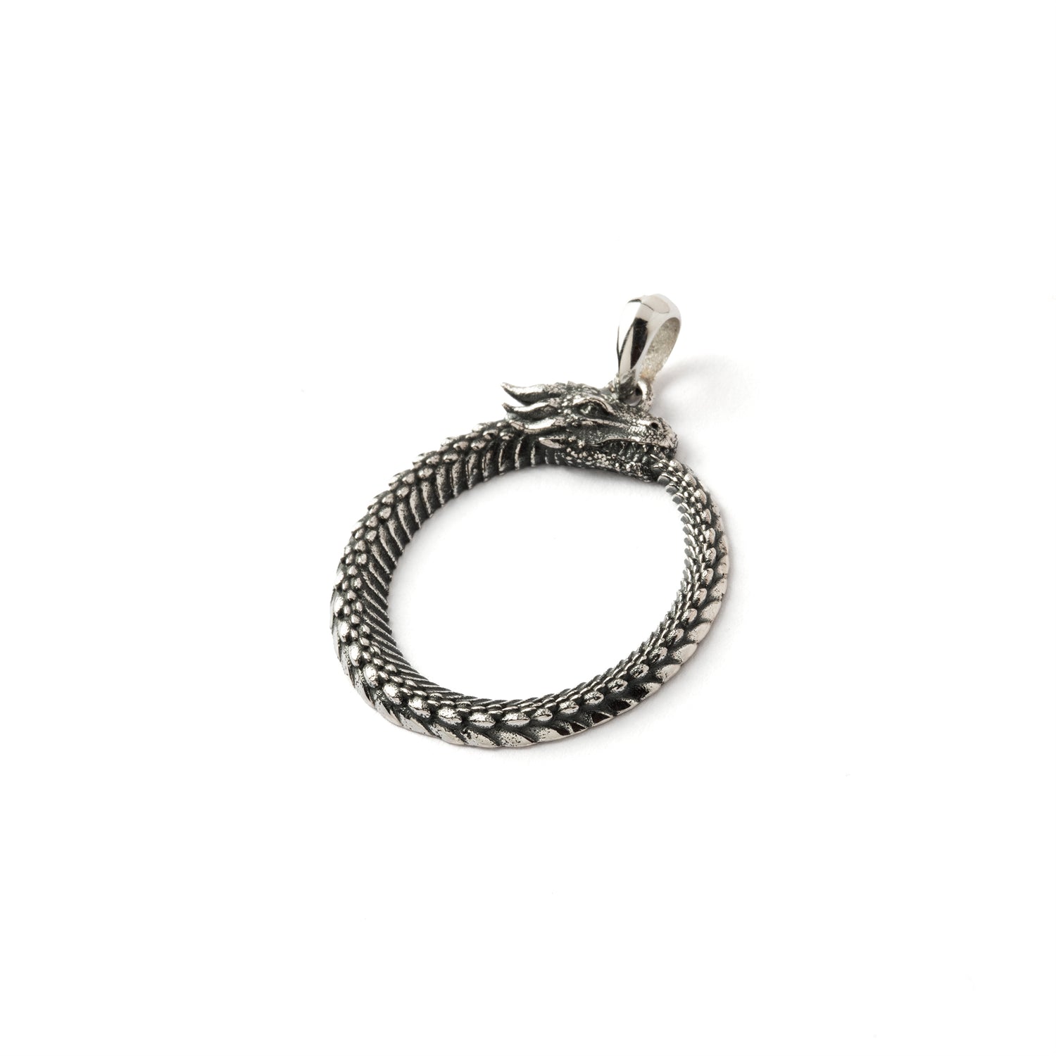 Silver Dragon Ouroboros Charm Pendant Necklace