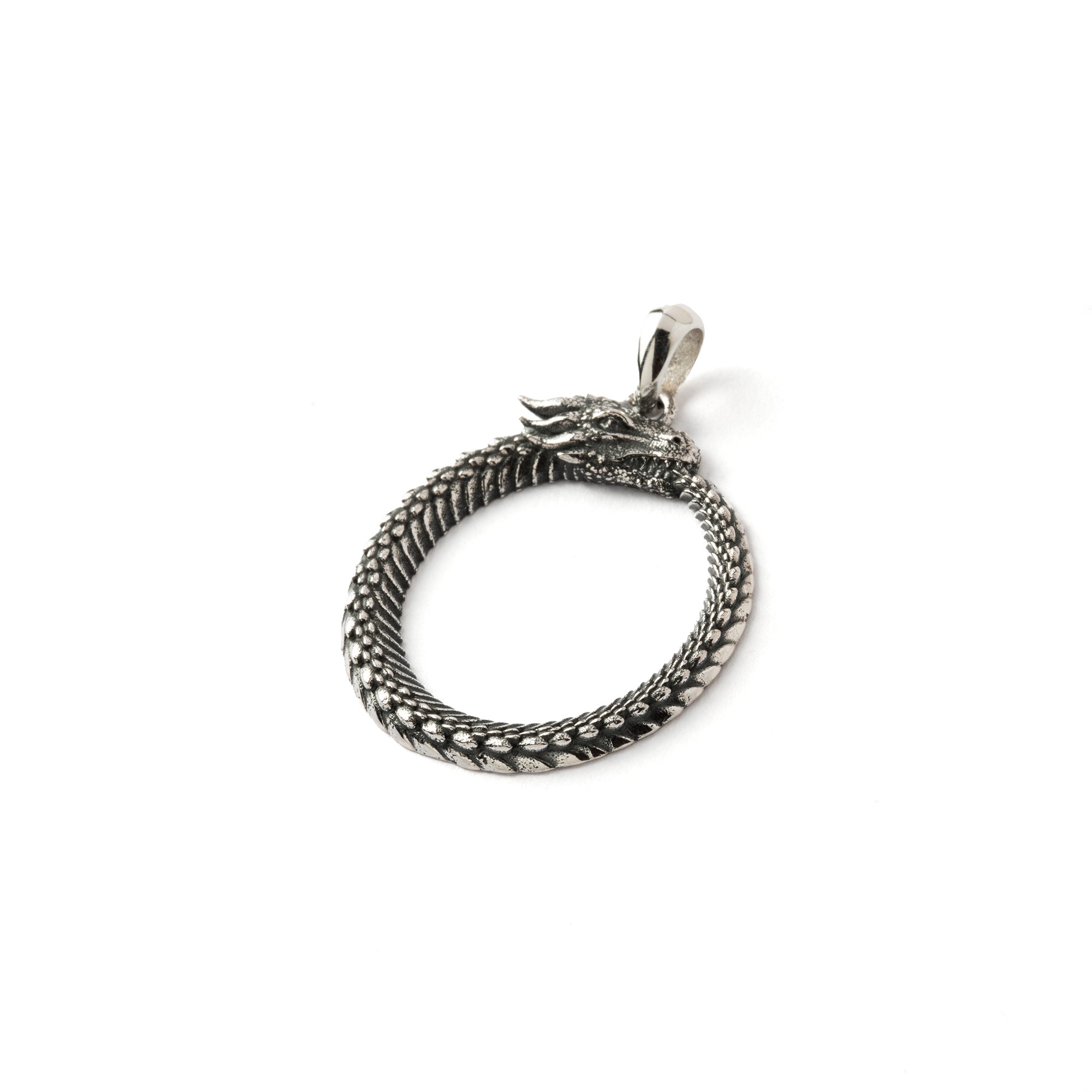 Silver Dragon Ouroboros Charm Pendant Necklace
