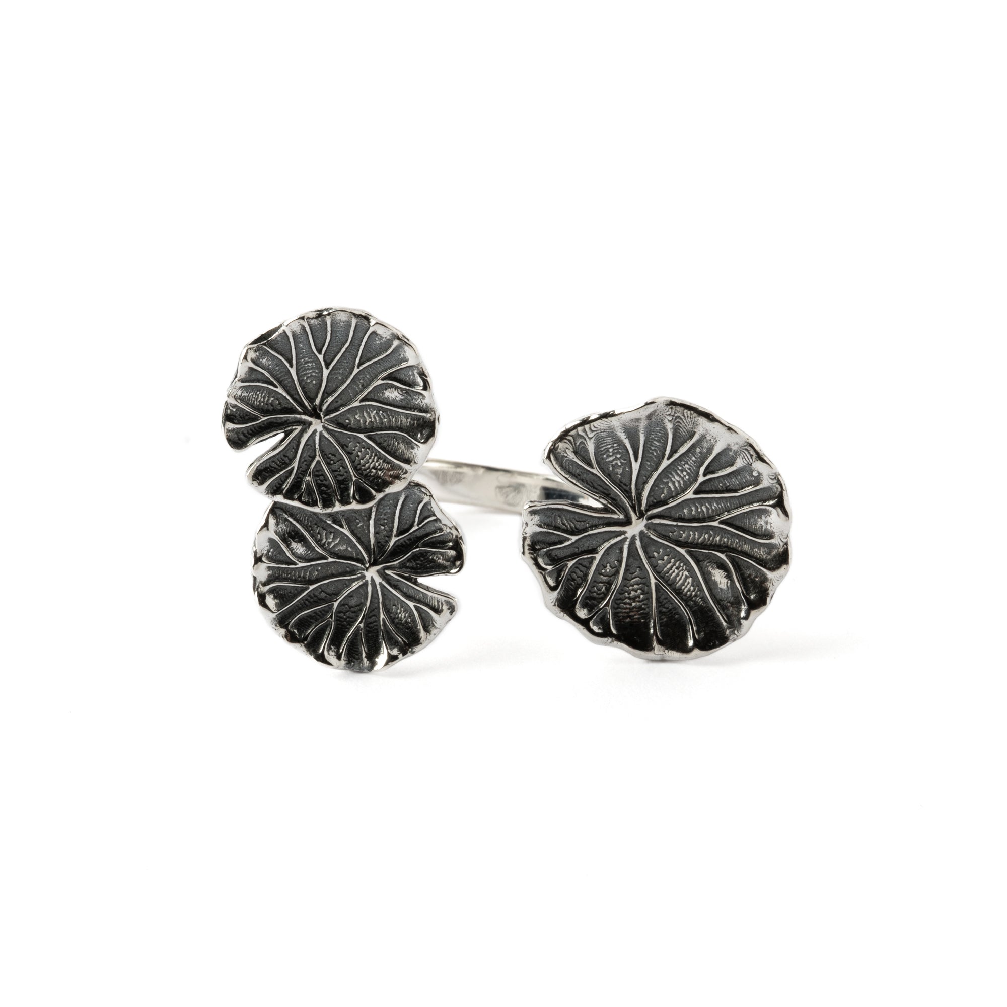 Silver Lily Pads adjustable Ring front view
