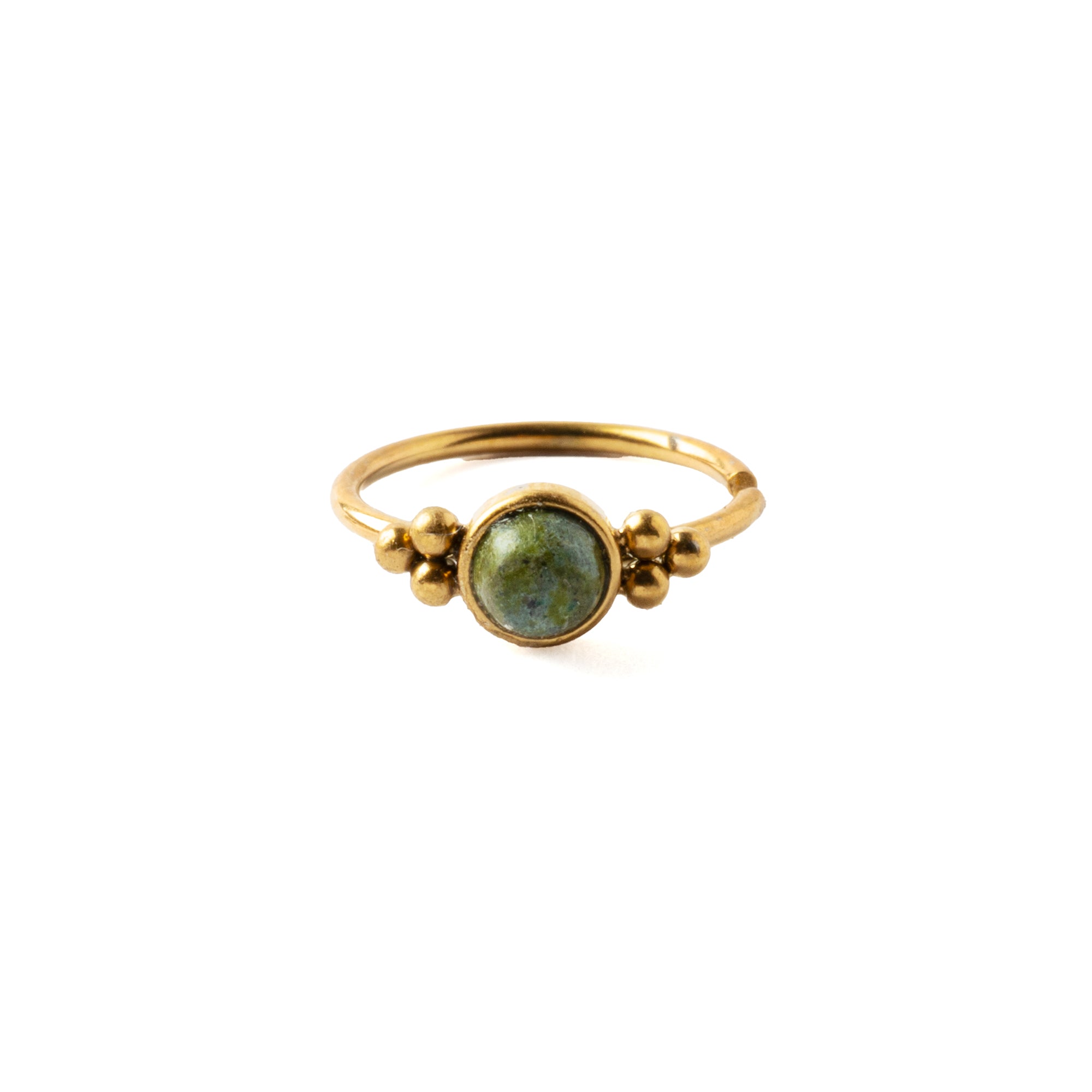 0.8mm (20g) Siti Golden Nose Ring with African Jade frontal view