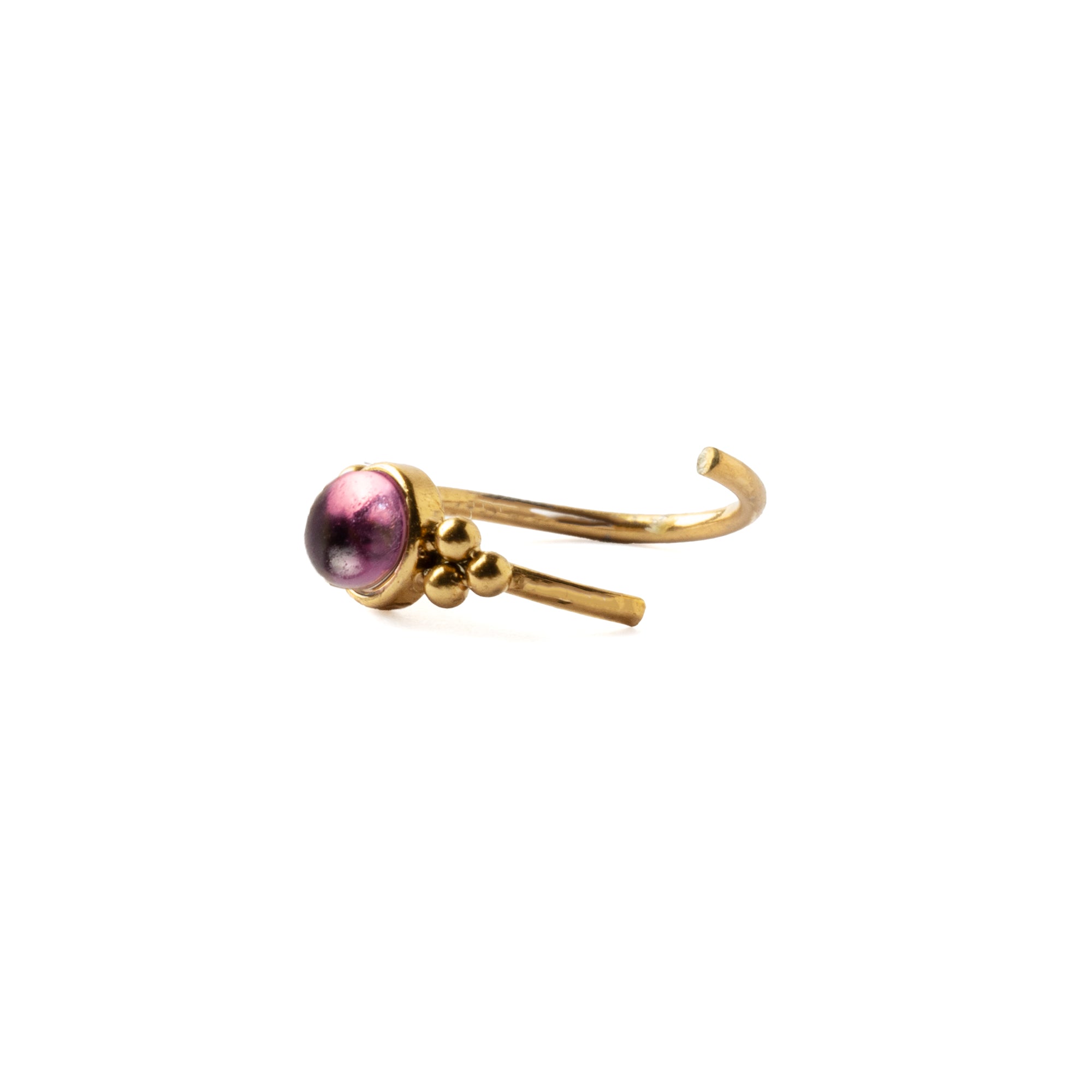 0.8mm (20g) Siti Golden Nose Ring with Amethyst open mode view