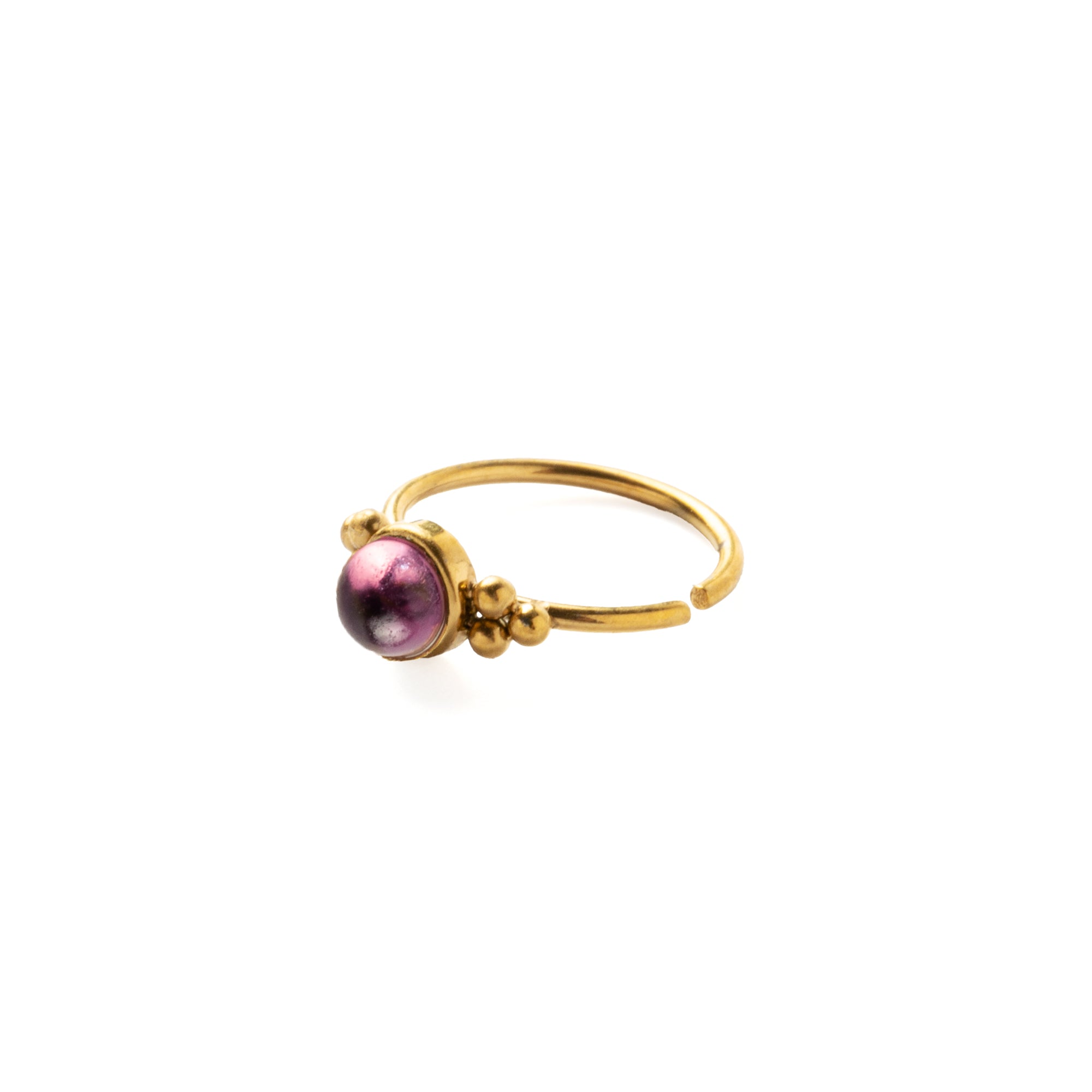 0.8mm (20g) Siti Golden Nose Ring with Amethyst left side view