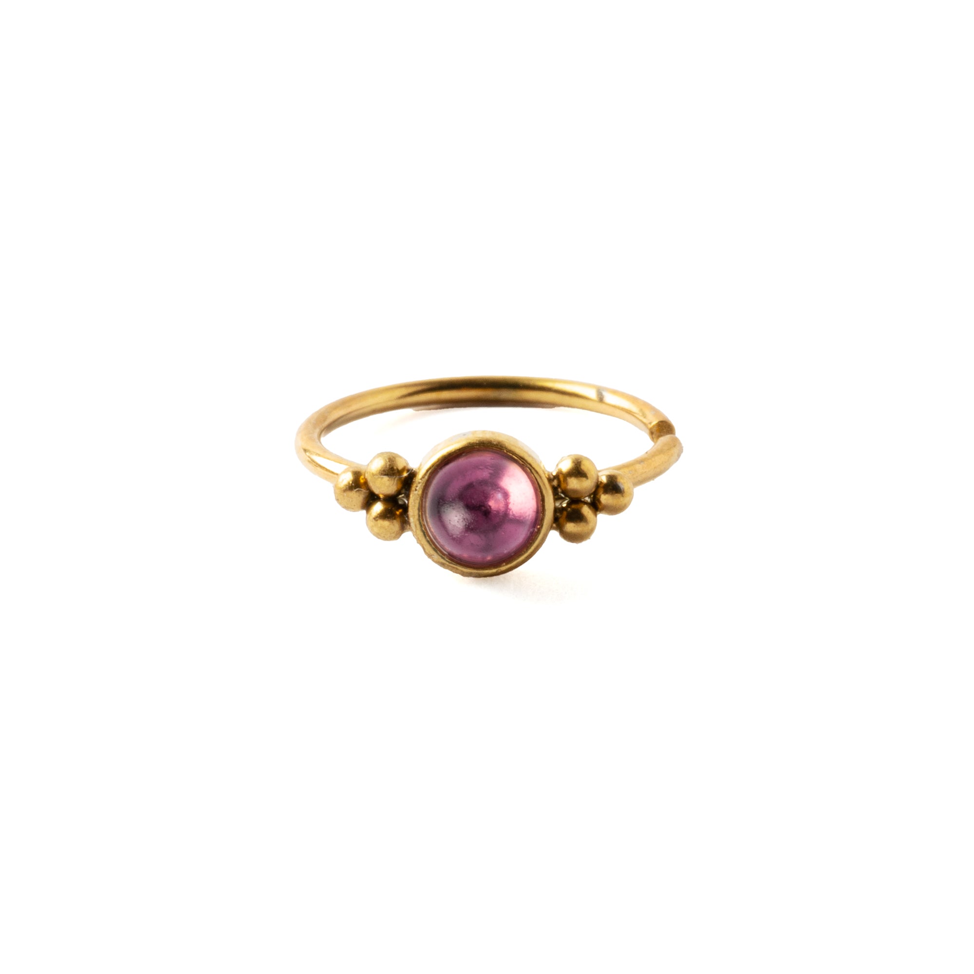 0.8mm (20g) Siti Golden Nose Ring with Amethyst frontal view