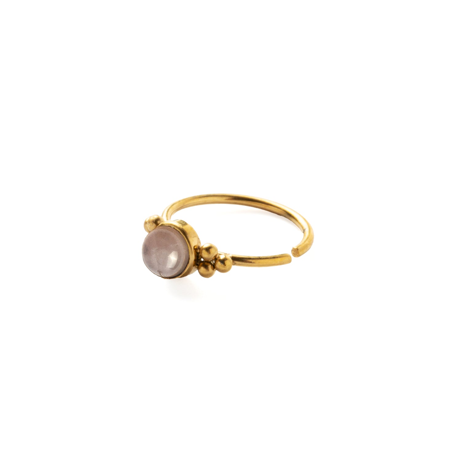 0.8mm (20g) Siti Golden Nose Ring with Rose Quartz left side view
