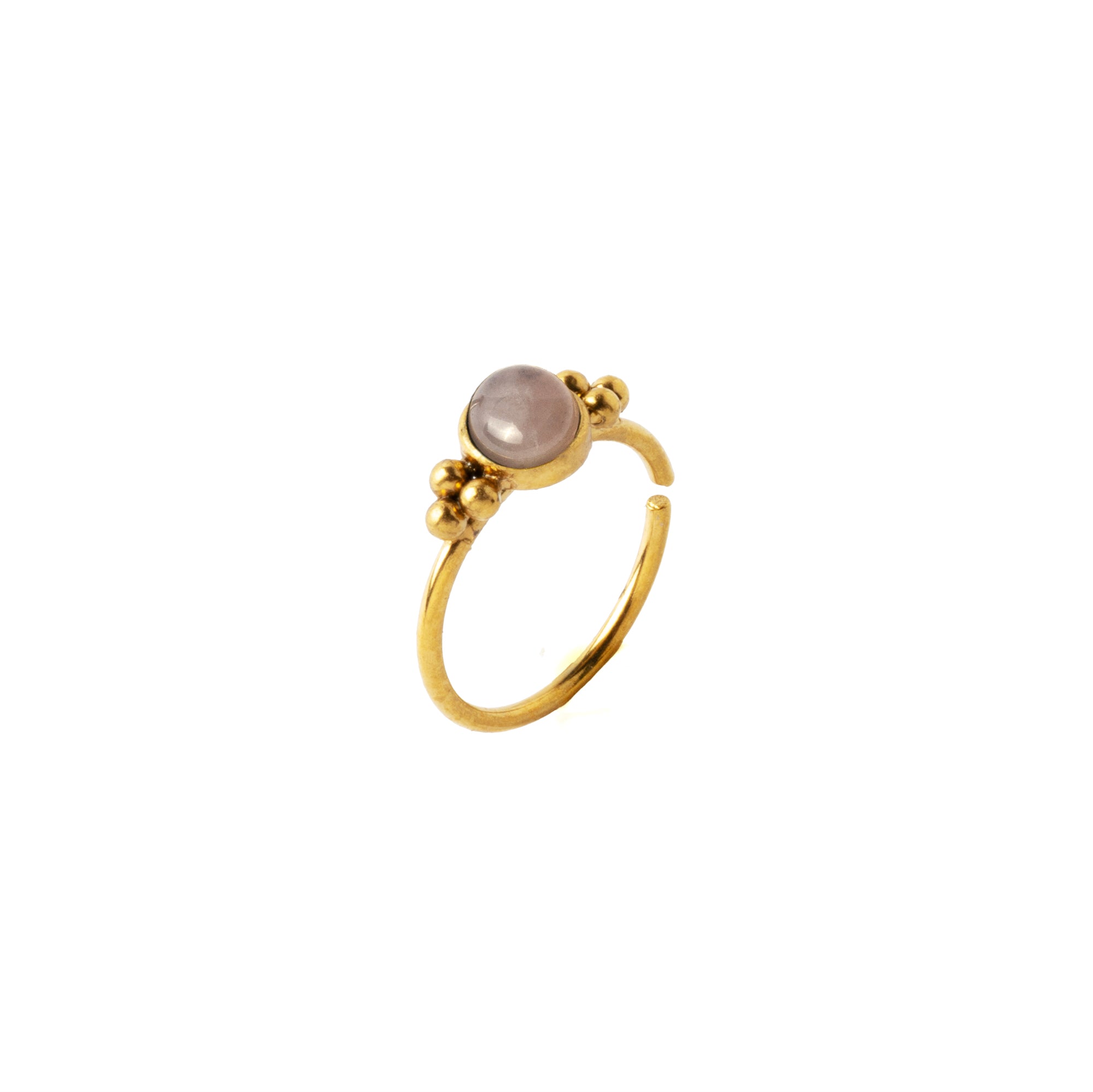 0.8mm (20g) Siti Golden Nose Ring with Rose Quartz side view