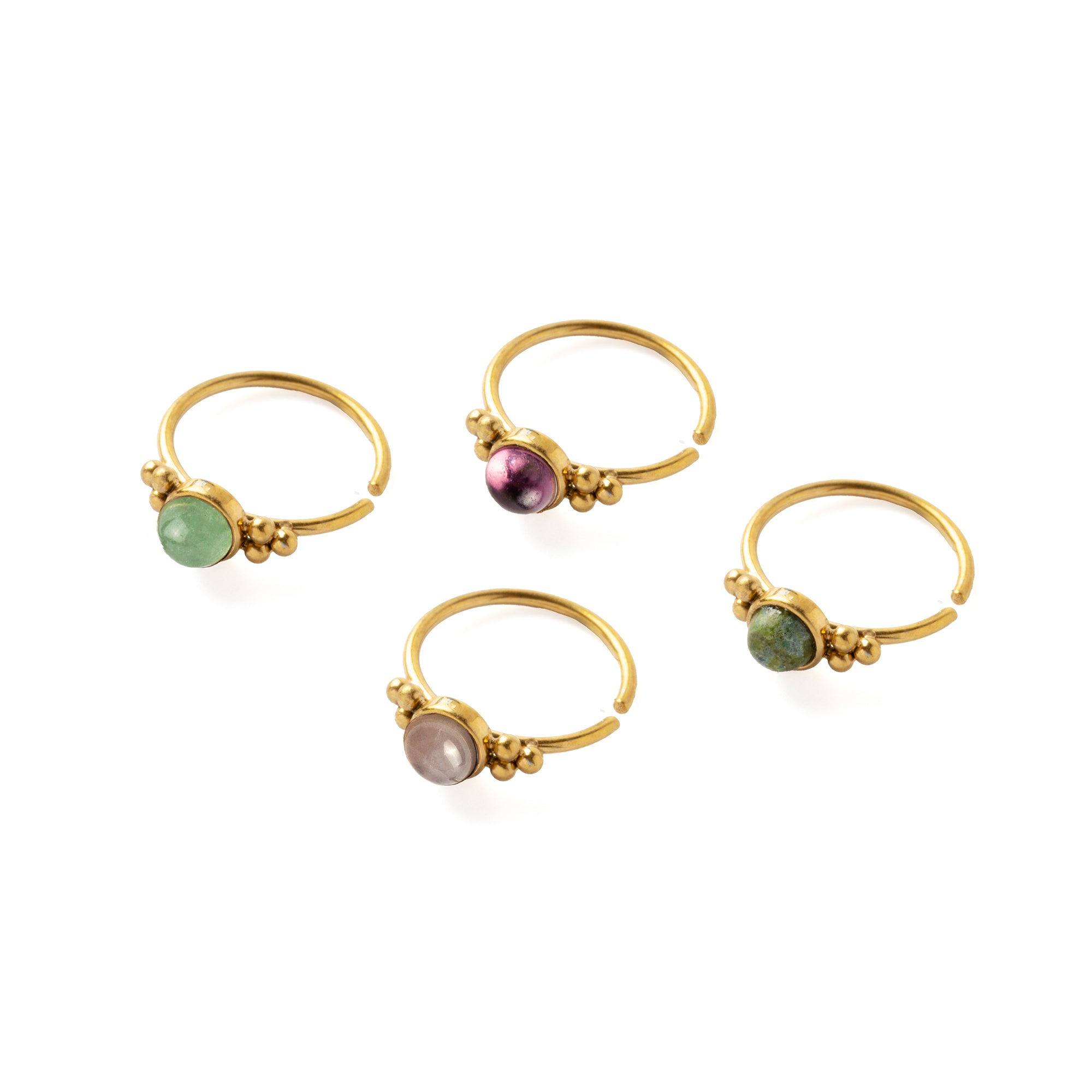 0.8mm (20g) Siti Golden Nose Rings with Jade, Amethyst, Rose Quartz and African Jade