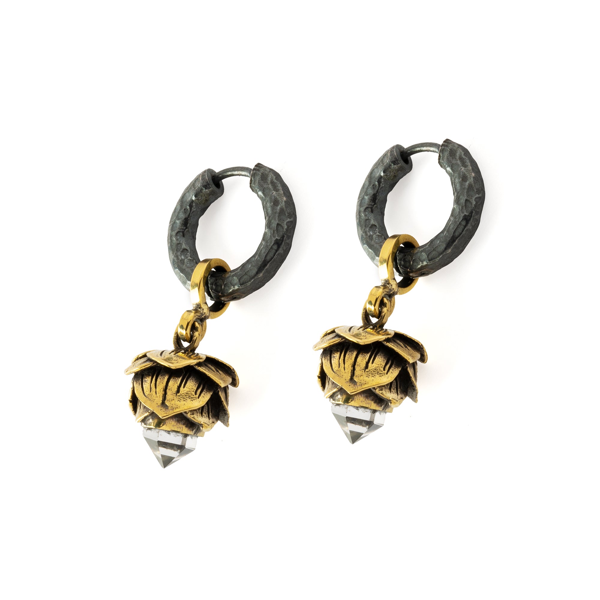 Crystal Bud Black Silver Clicker Earrings right side view