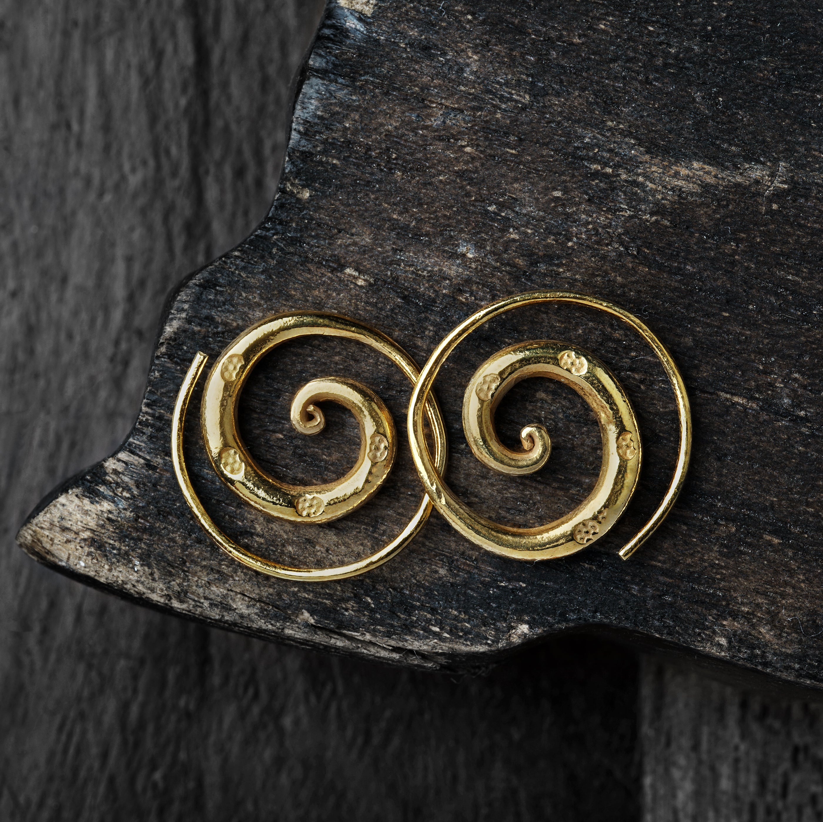 Stamped Gold Spiral Earrings