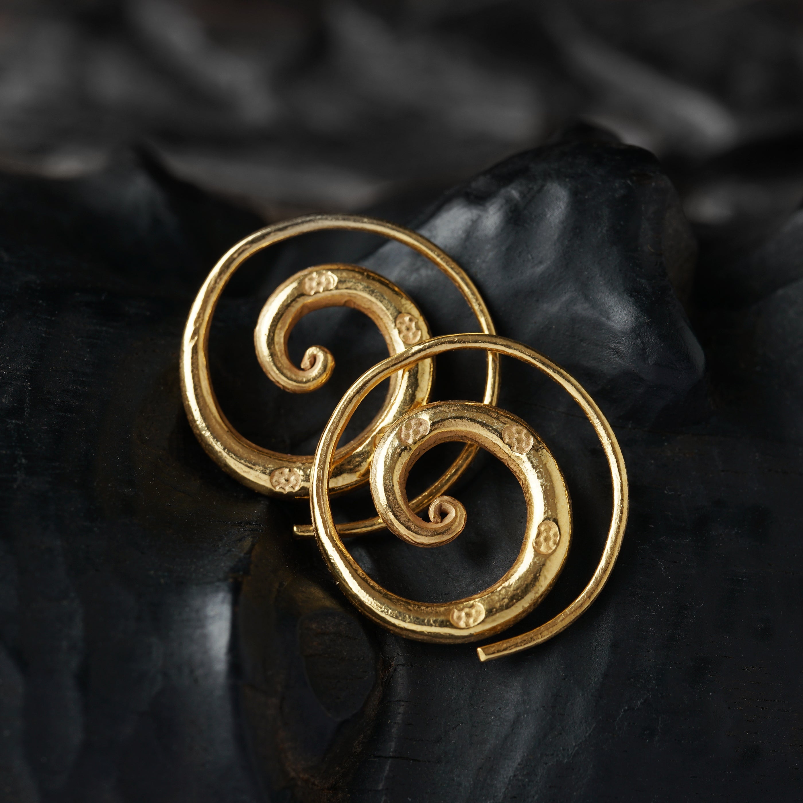 Stamped Gold Spiral Earrings