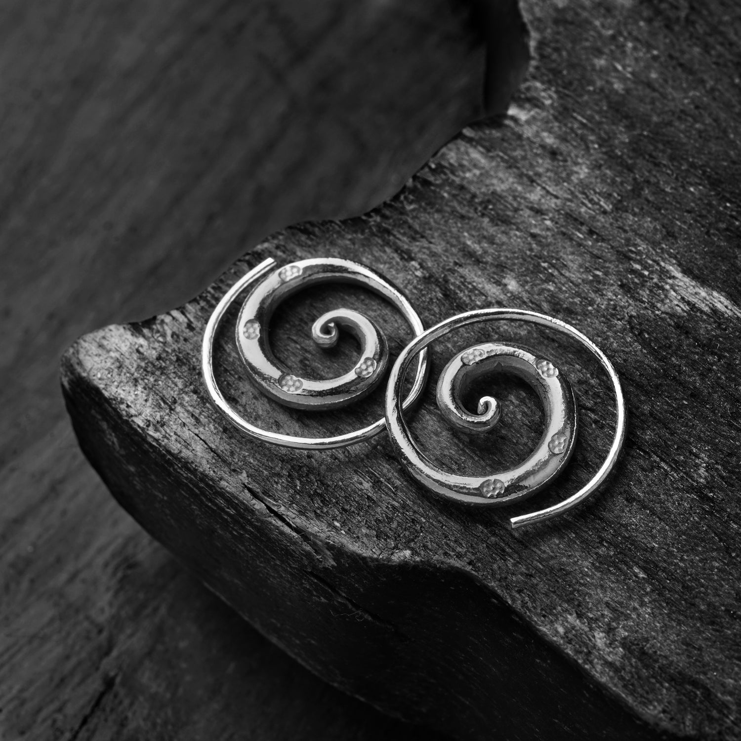 Stamped Silver Spiral Earrings