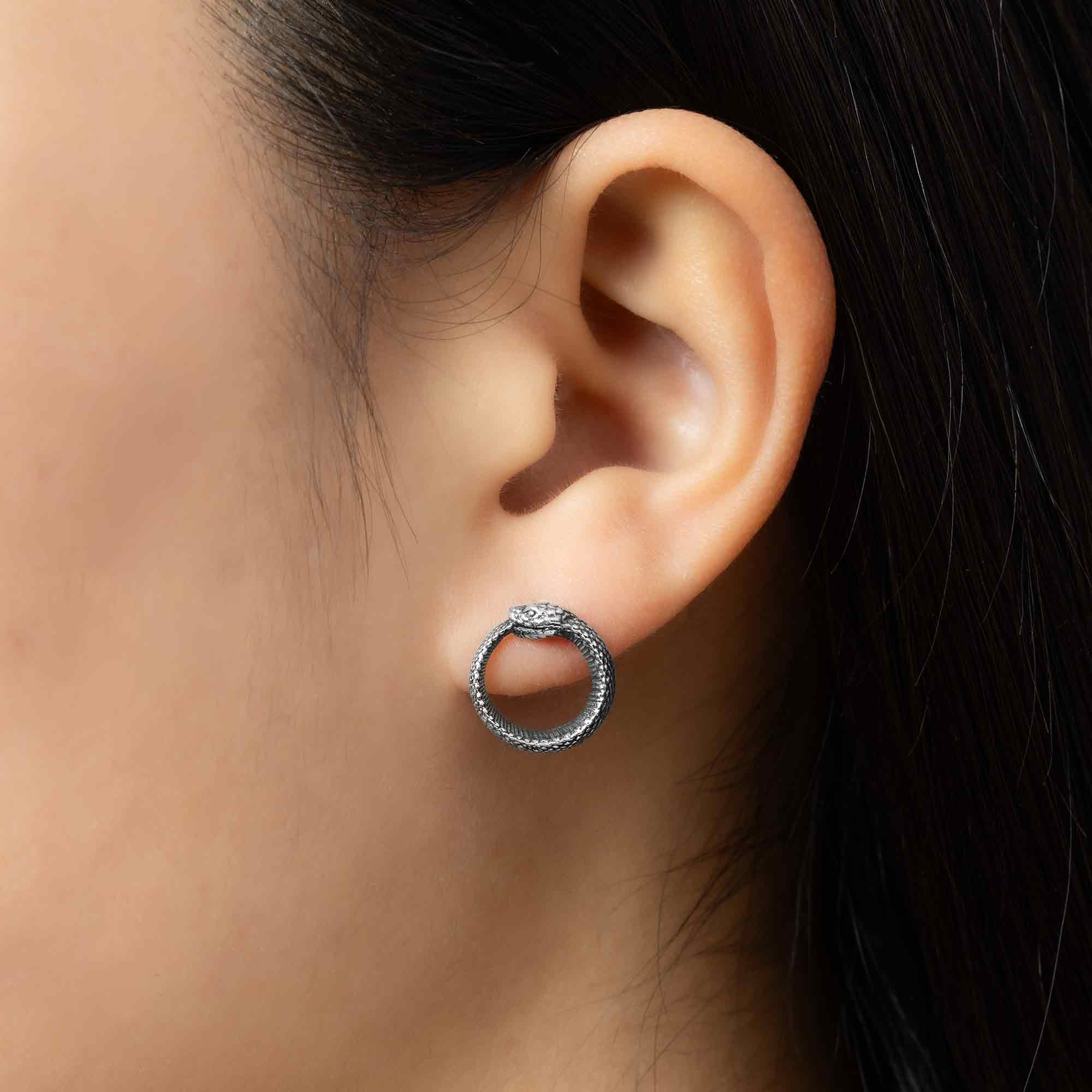 Ouroboros Silver Ear Studs