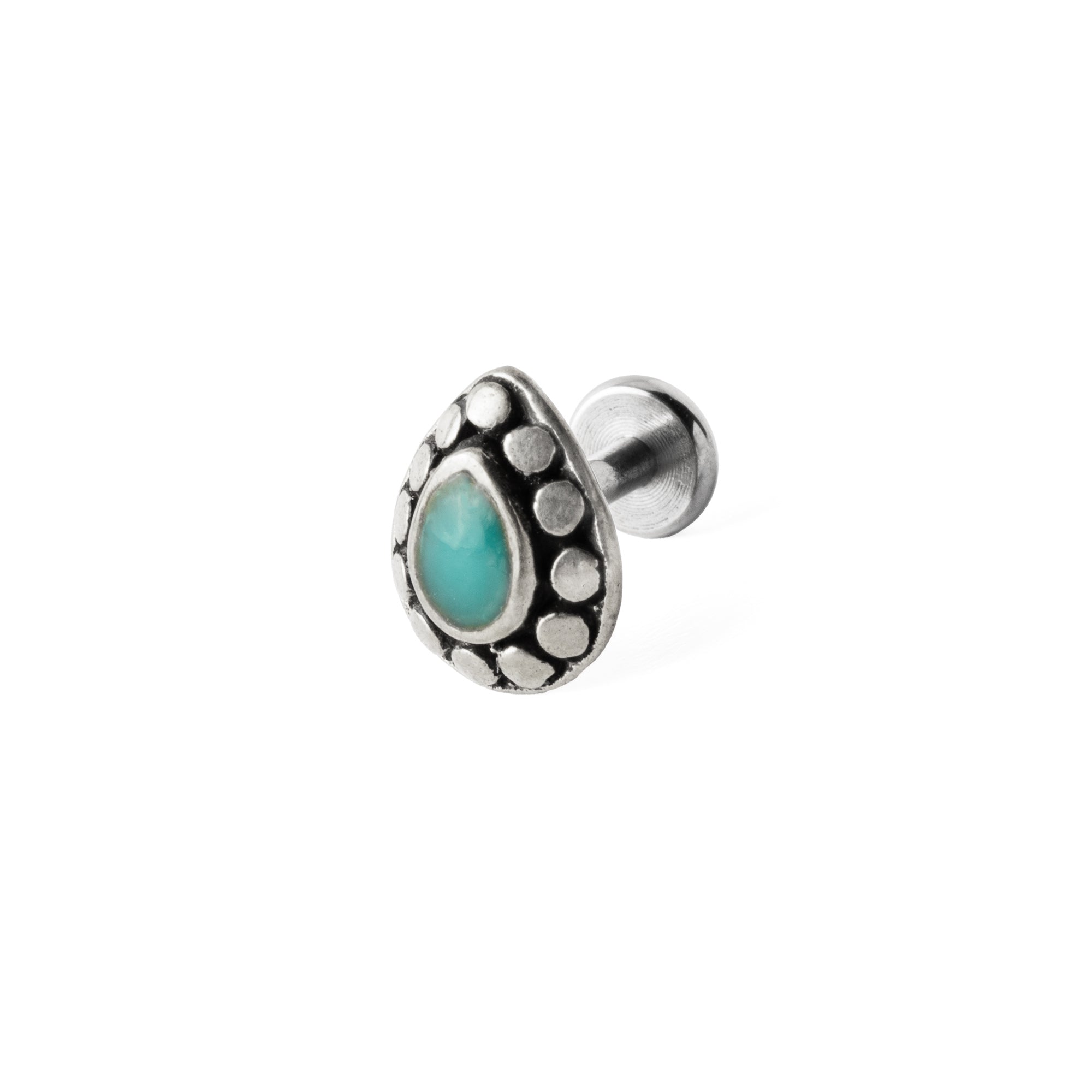 1.2mm (16g) Tara Labret with Turquoise right side view