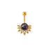 Tarita golden surgical steel belly bar with Amethyst frontal view