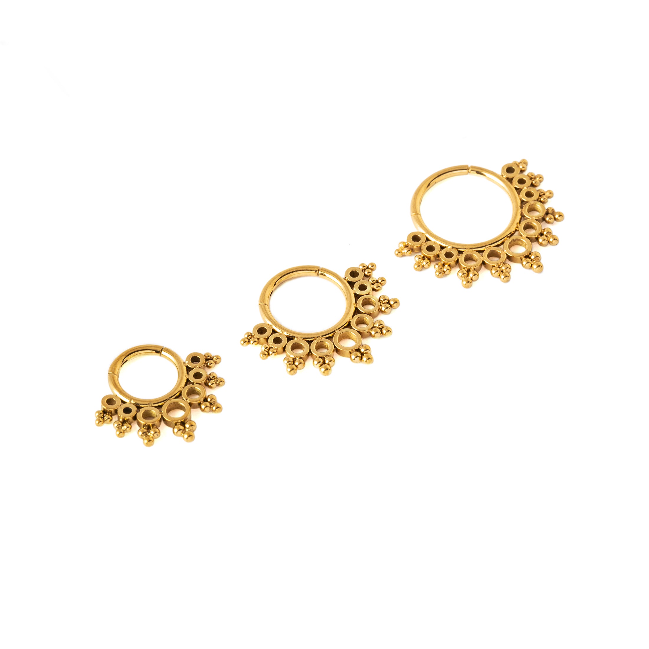 6mm, 8mm and 10mm Tarita Golden Septum Clickers side view