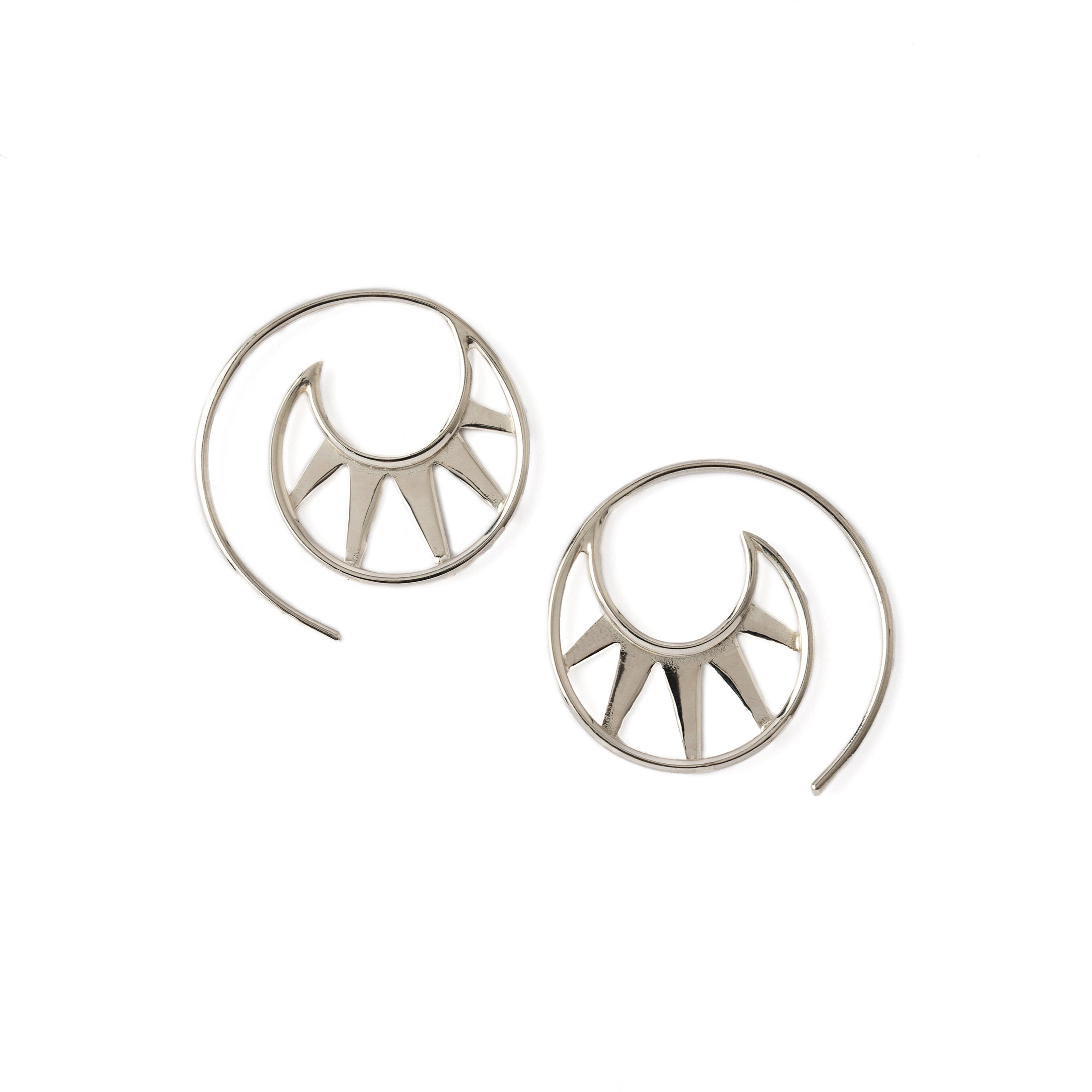 Crescent Triangles Silver Earrings frontal view