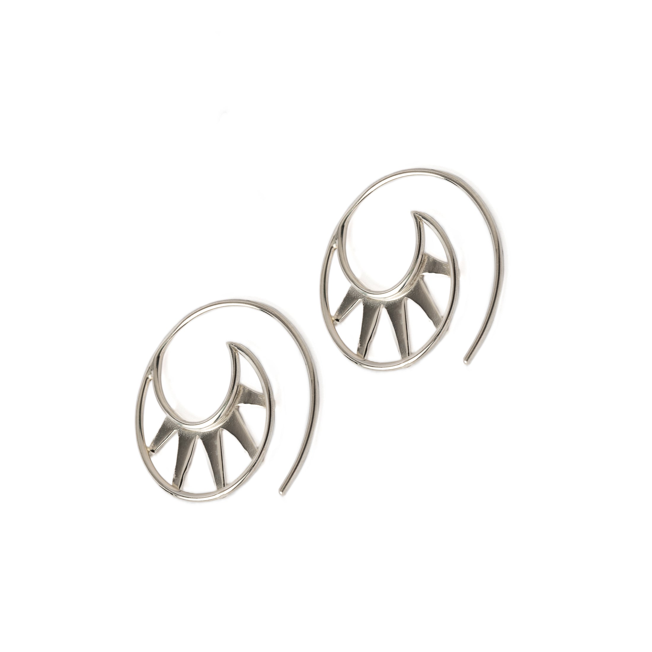 Crescent Triangles Silver Earrings left side view