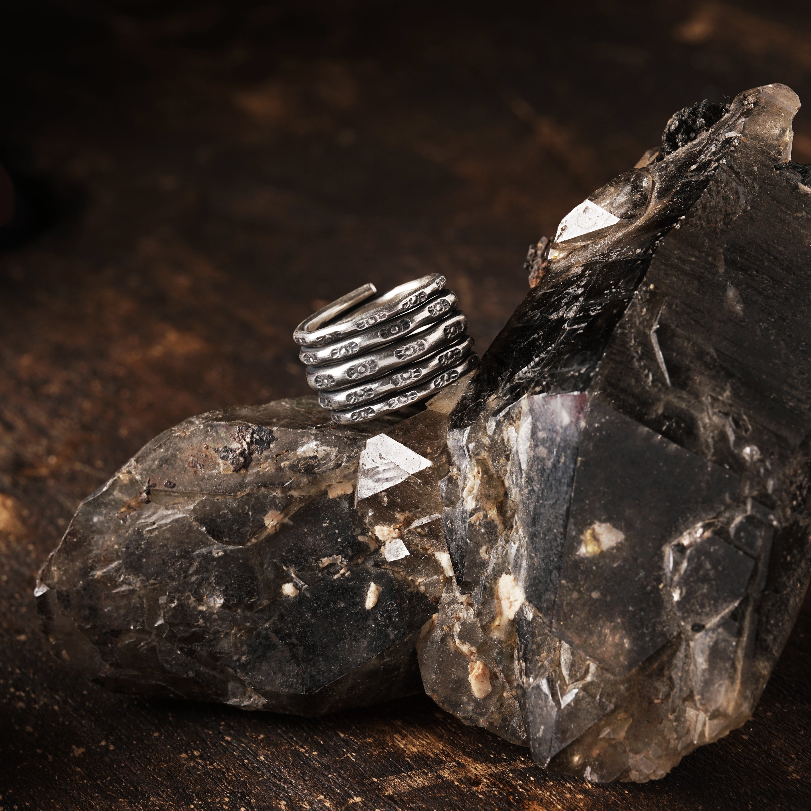 Tribal Silver Ring With Carving Decorations