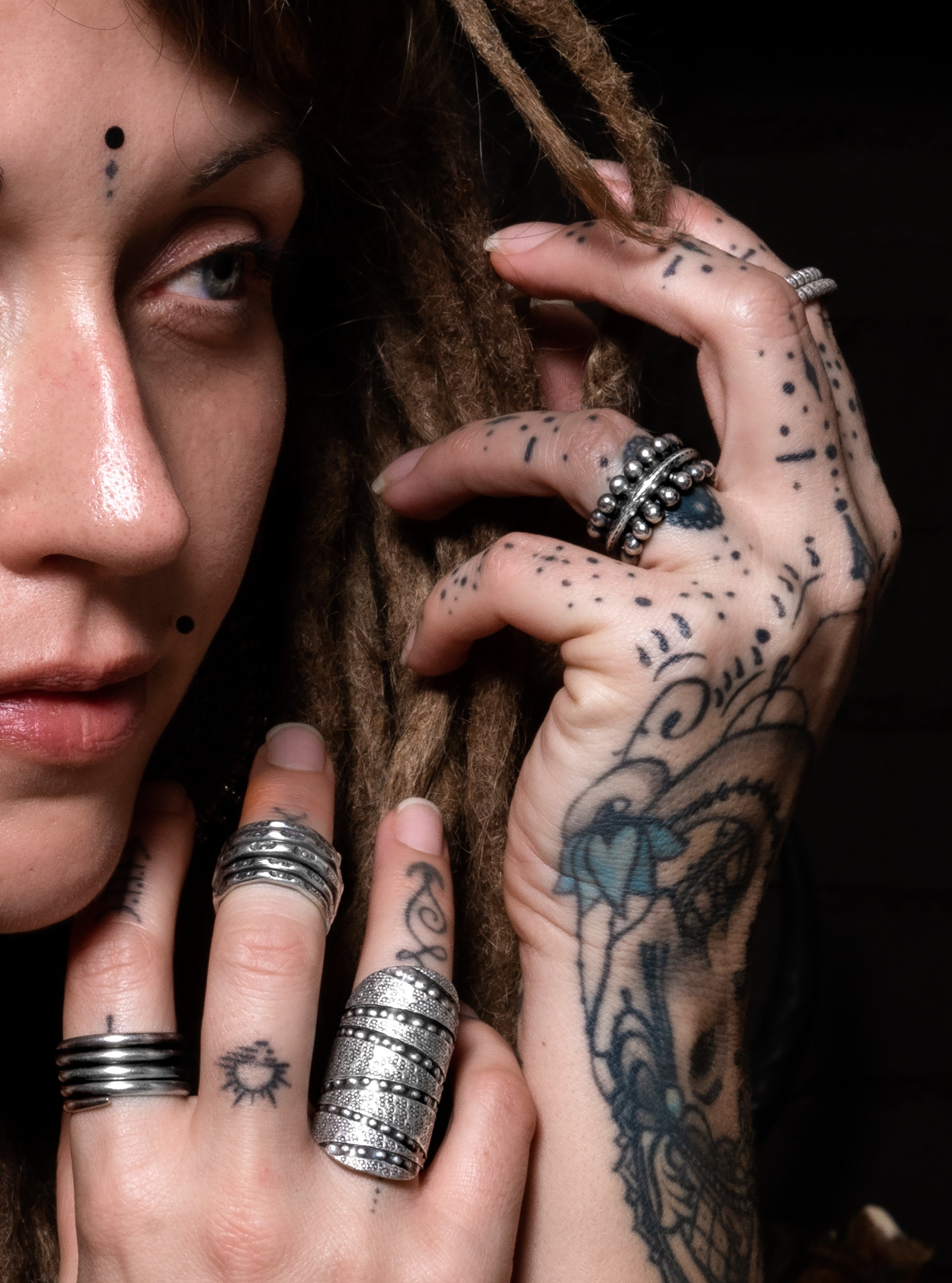 model wearing Armadillo Silver Ring