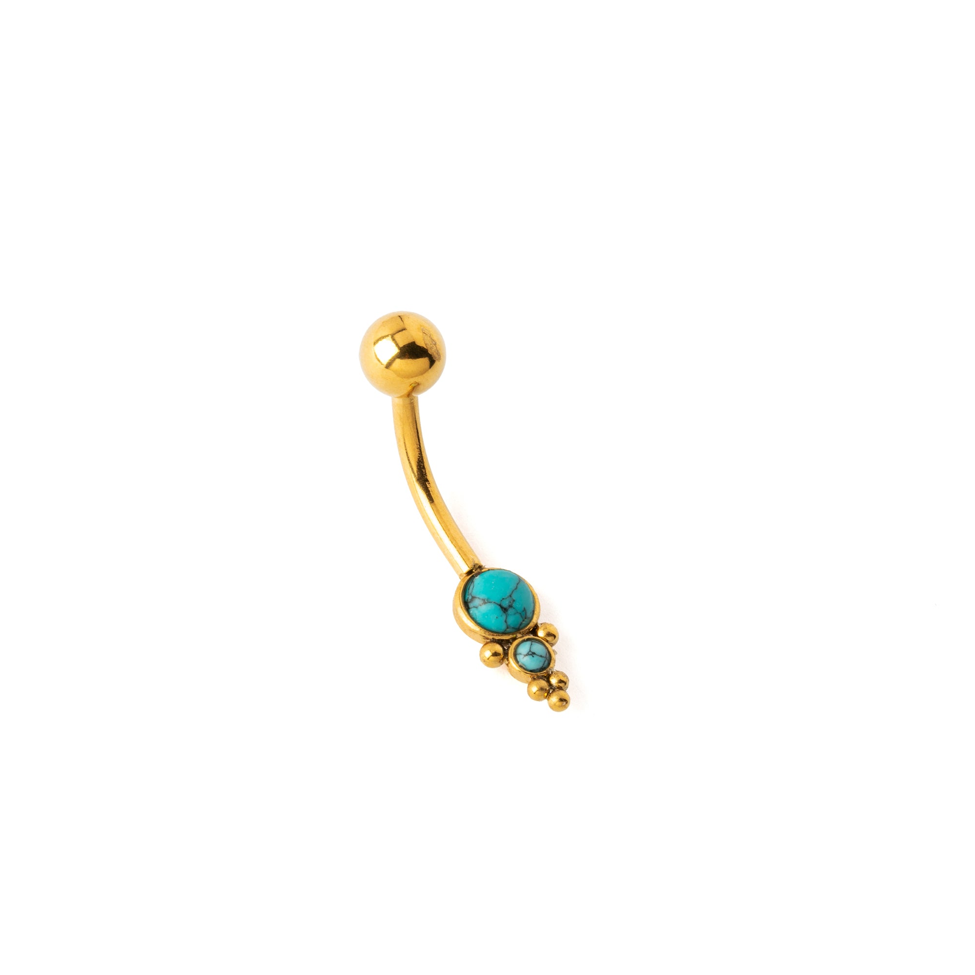 Turquoise Hira Golden Belly Piercing left side view