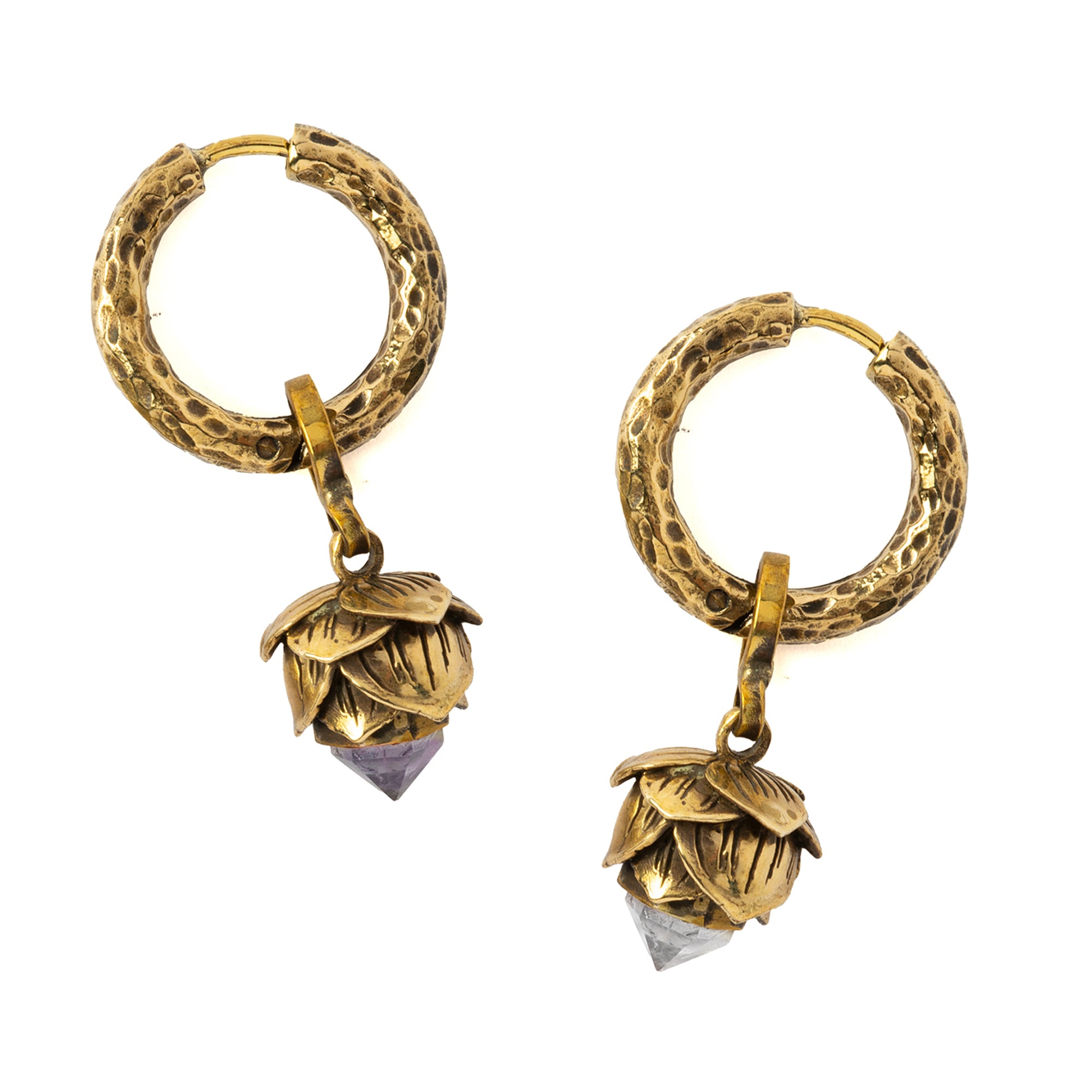 Crystal Bud Clicker Earrings with crystal quartz and amethyst