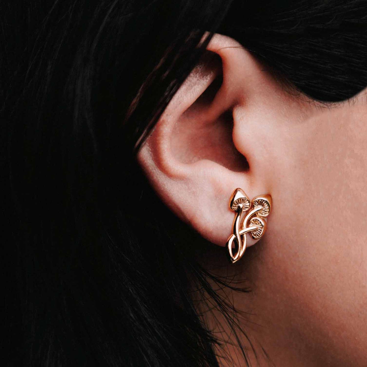 model wearing Mushroom Magic Ear Studs