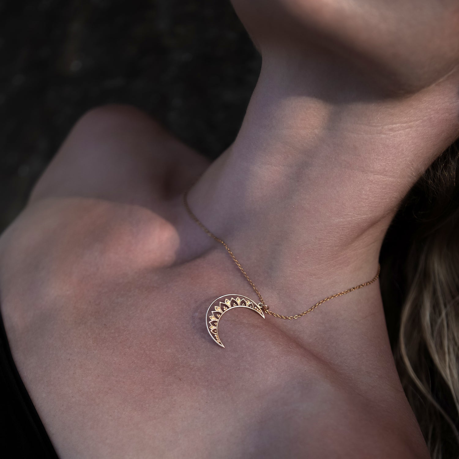 model wearing Vinyasa Moon Necklace