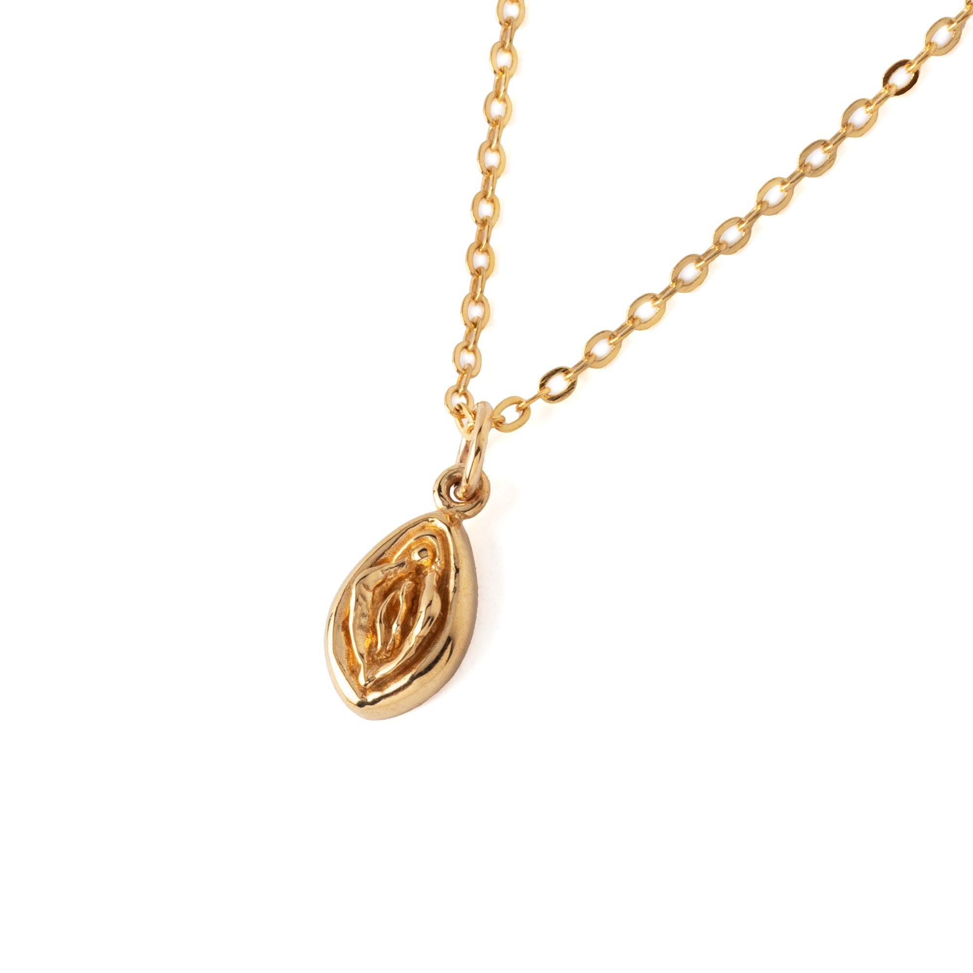 Bronze Yoni Charm on a chain necklace left side view