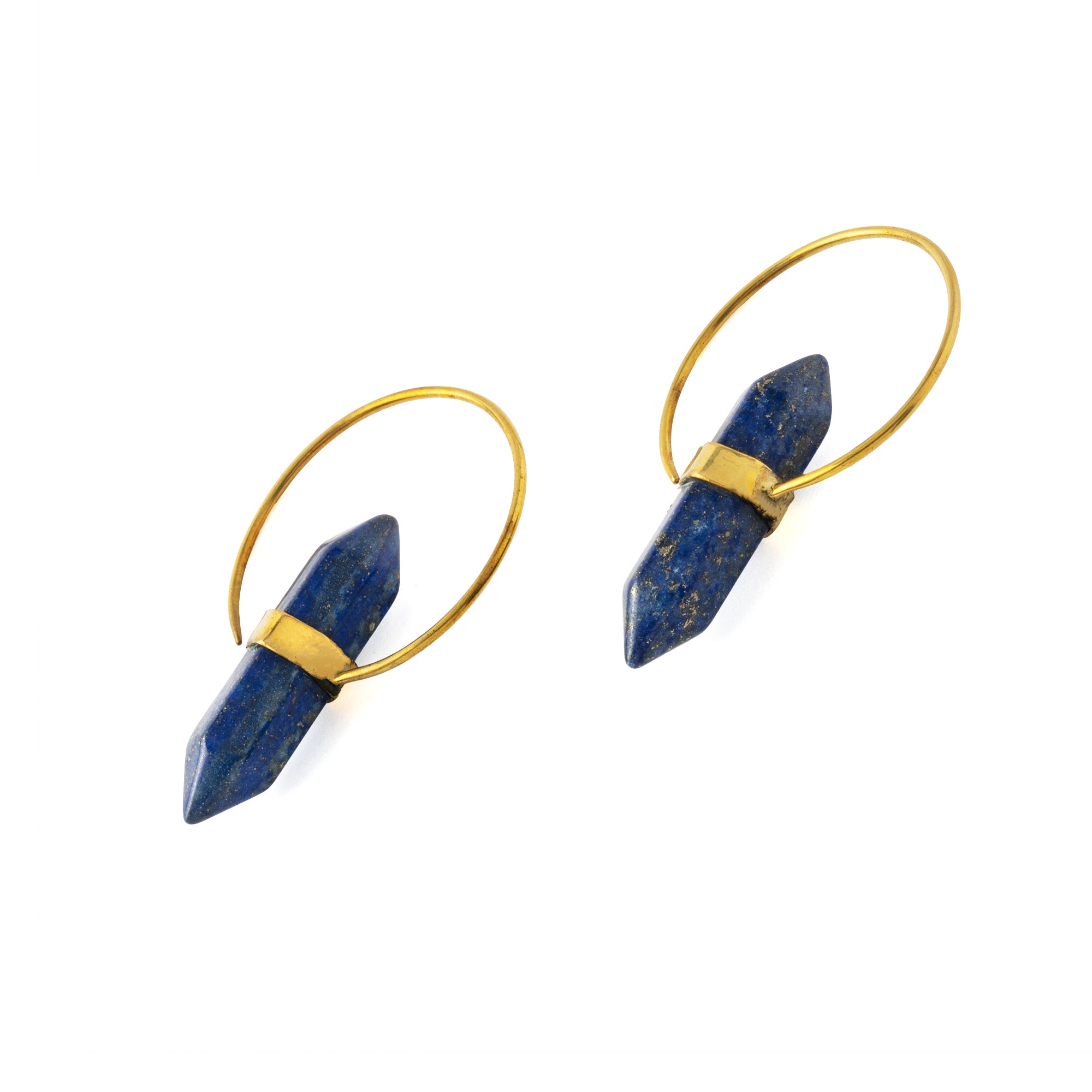 golden Zen open Hoop Earrings with Lapis lazuli left side view