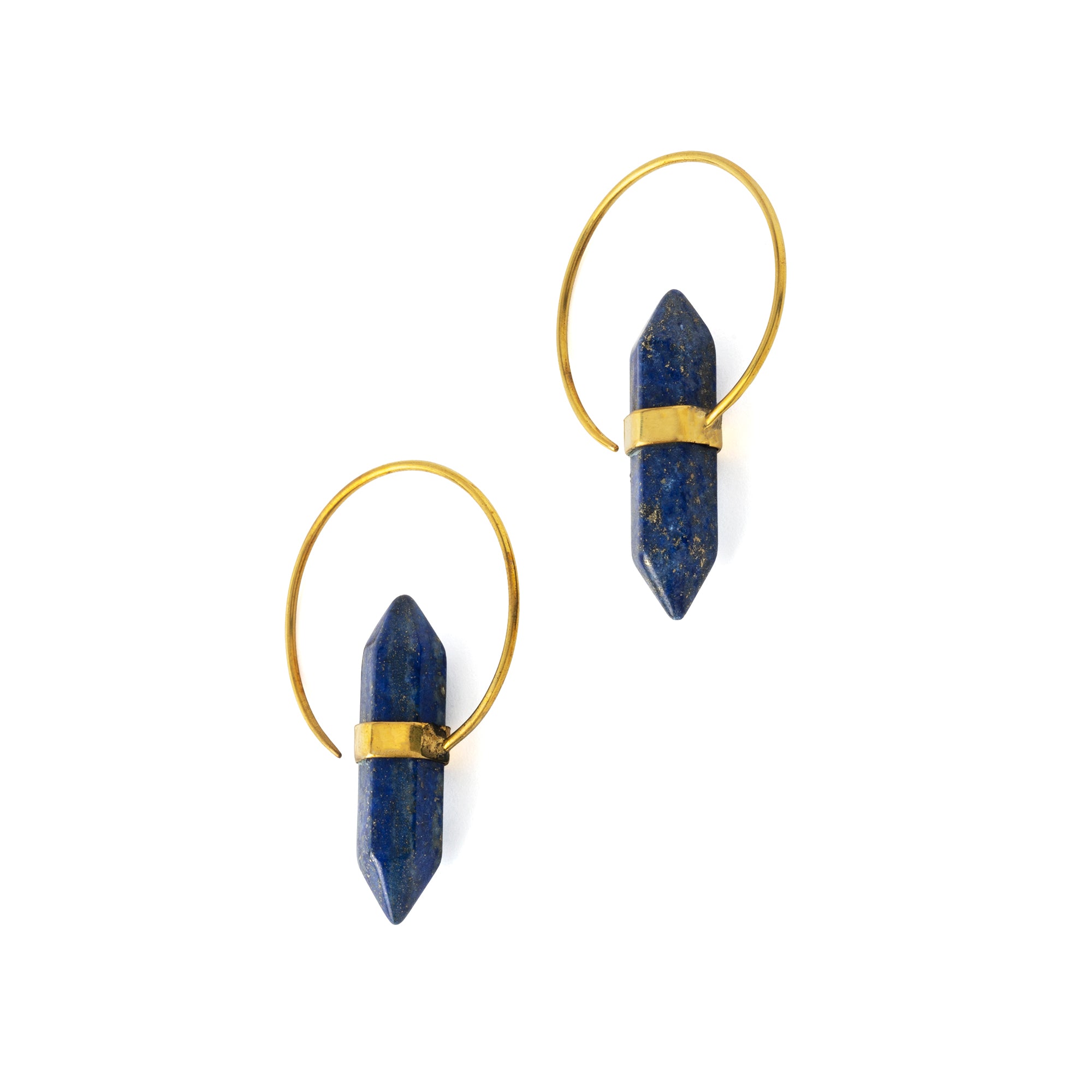 golden Zen open Hoop Earrings with Lapis lazuli right side view