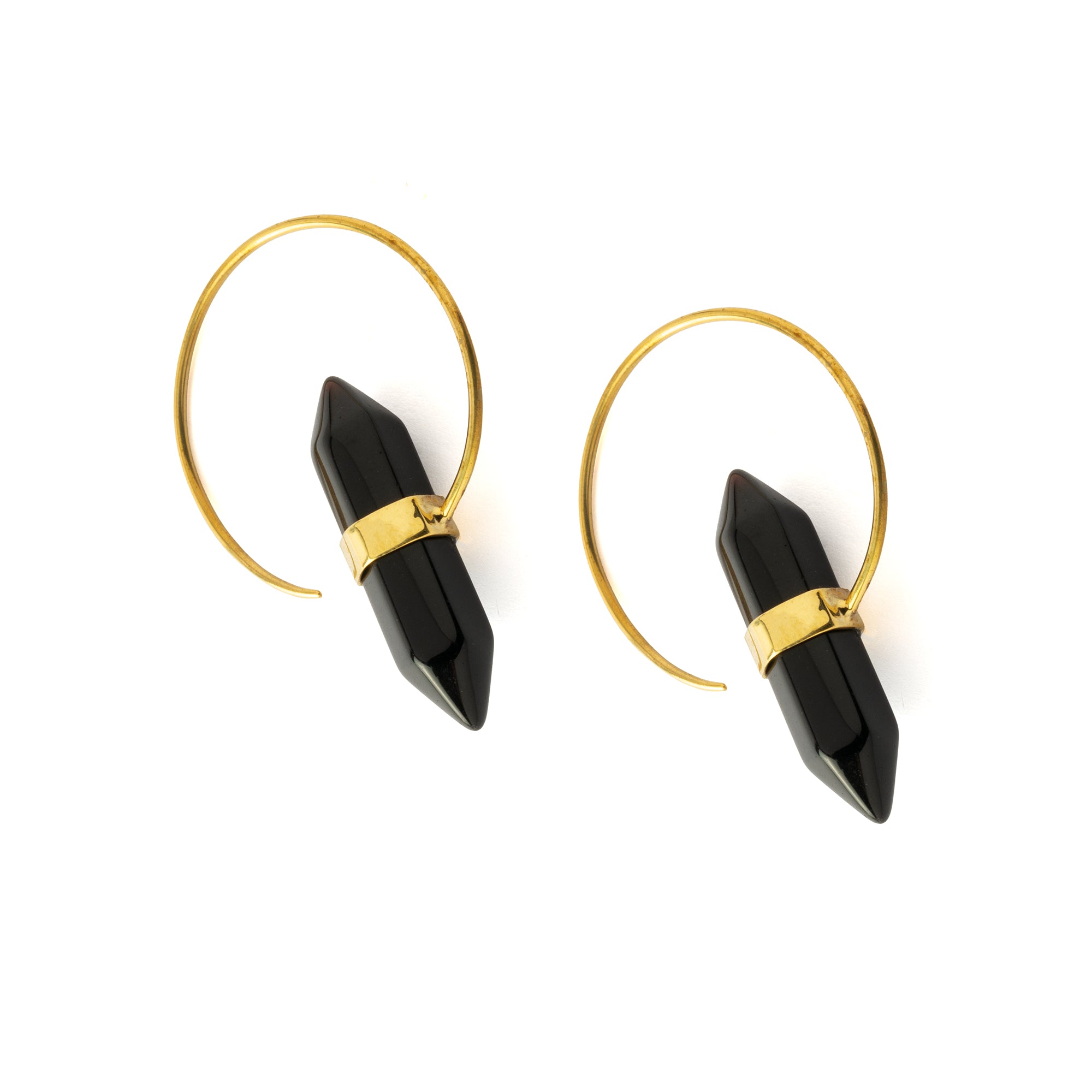 Golden Zen open Hoop Earrings with black onyx right side view