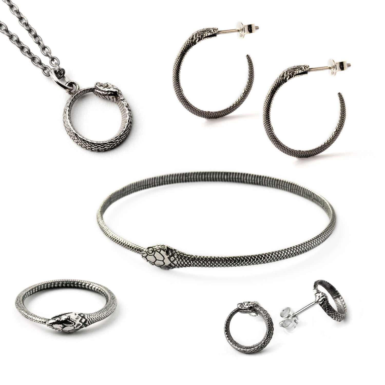Ouroboros Silver Ear Studs