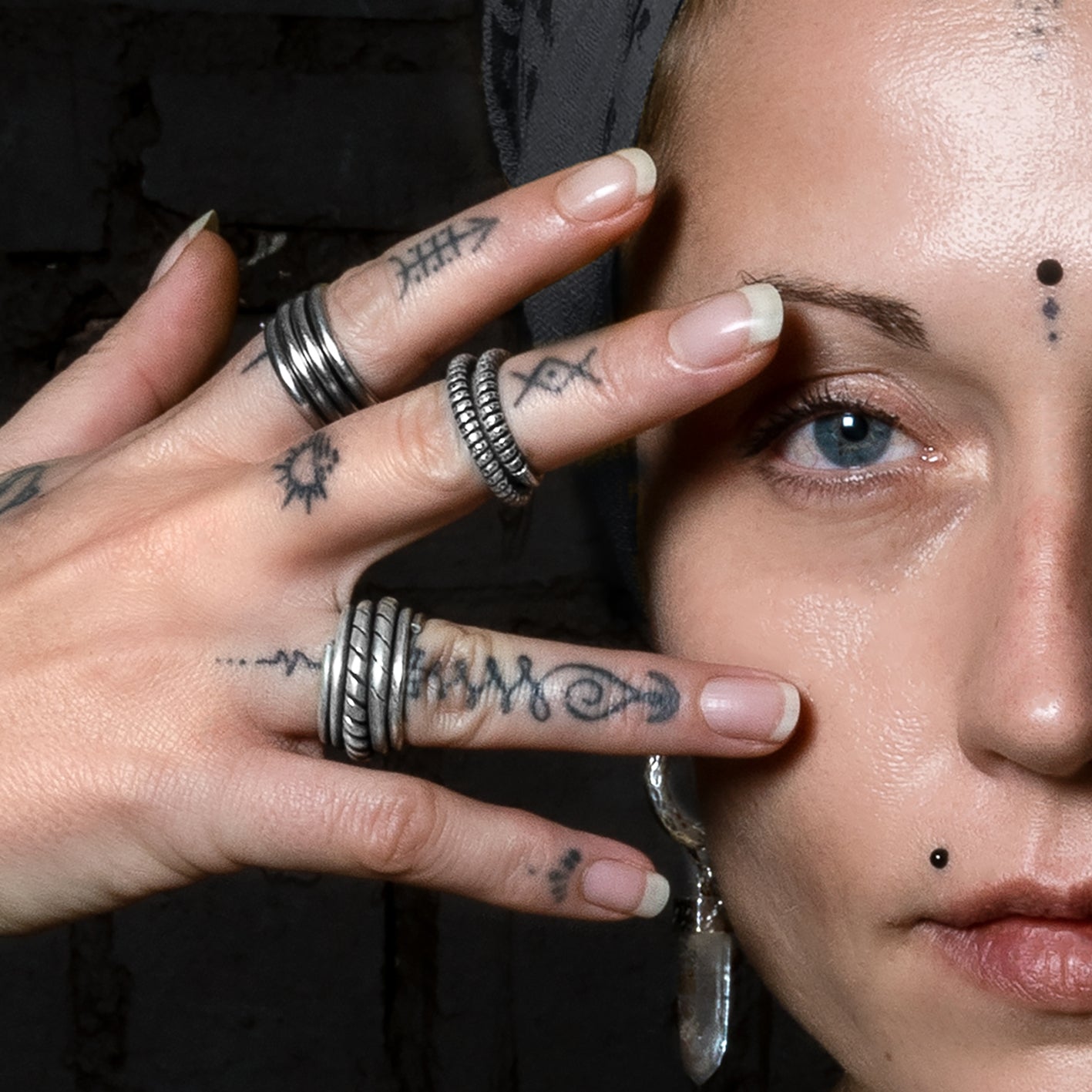 model wearing Woven Tribal Silver Ring