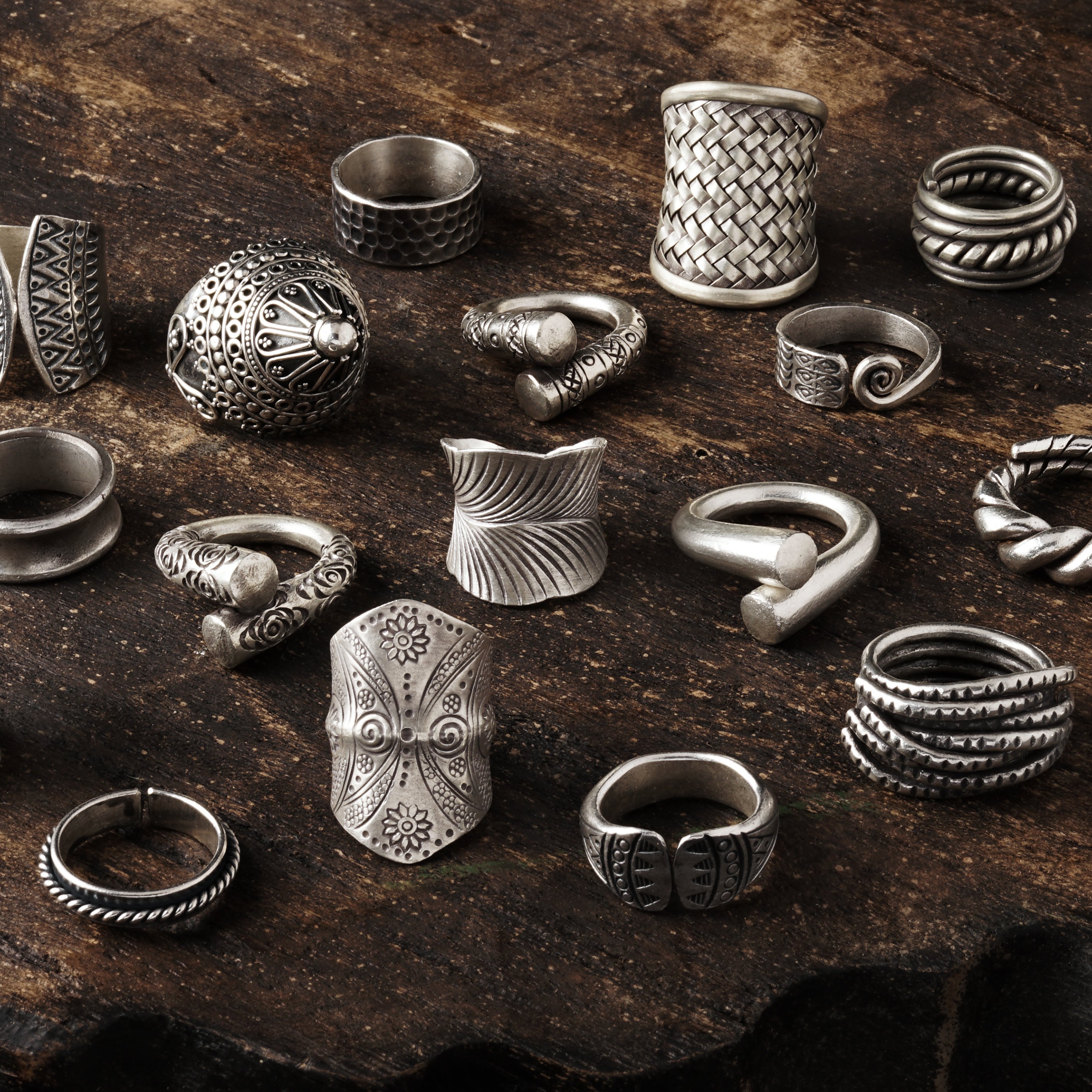 Tribal silver rings collection