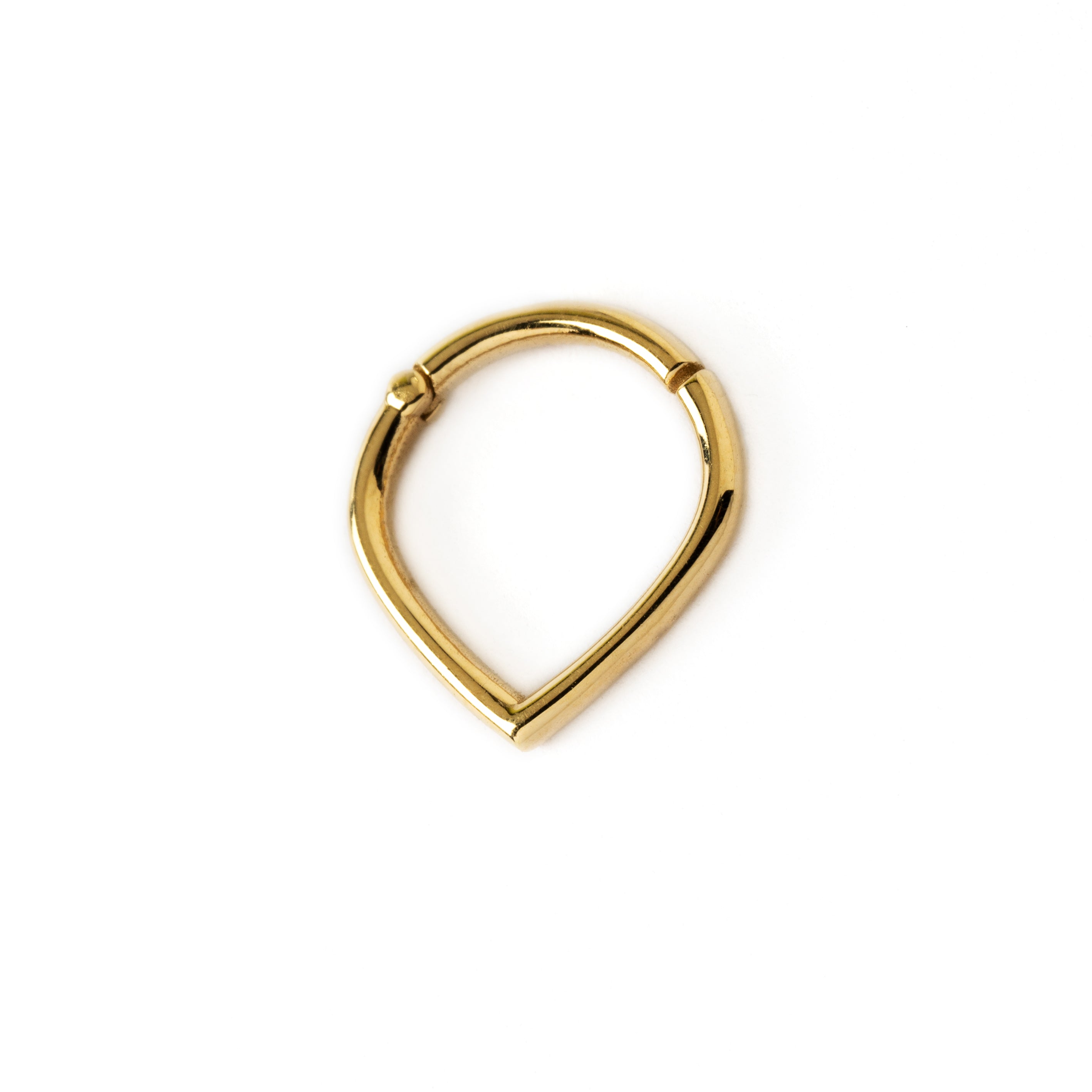 14k Gold teardrop septum clicker ring left side view