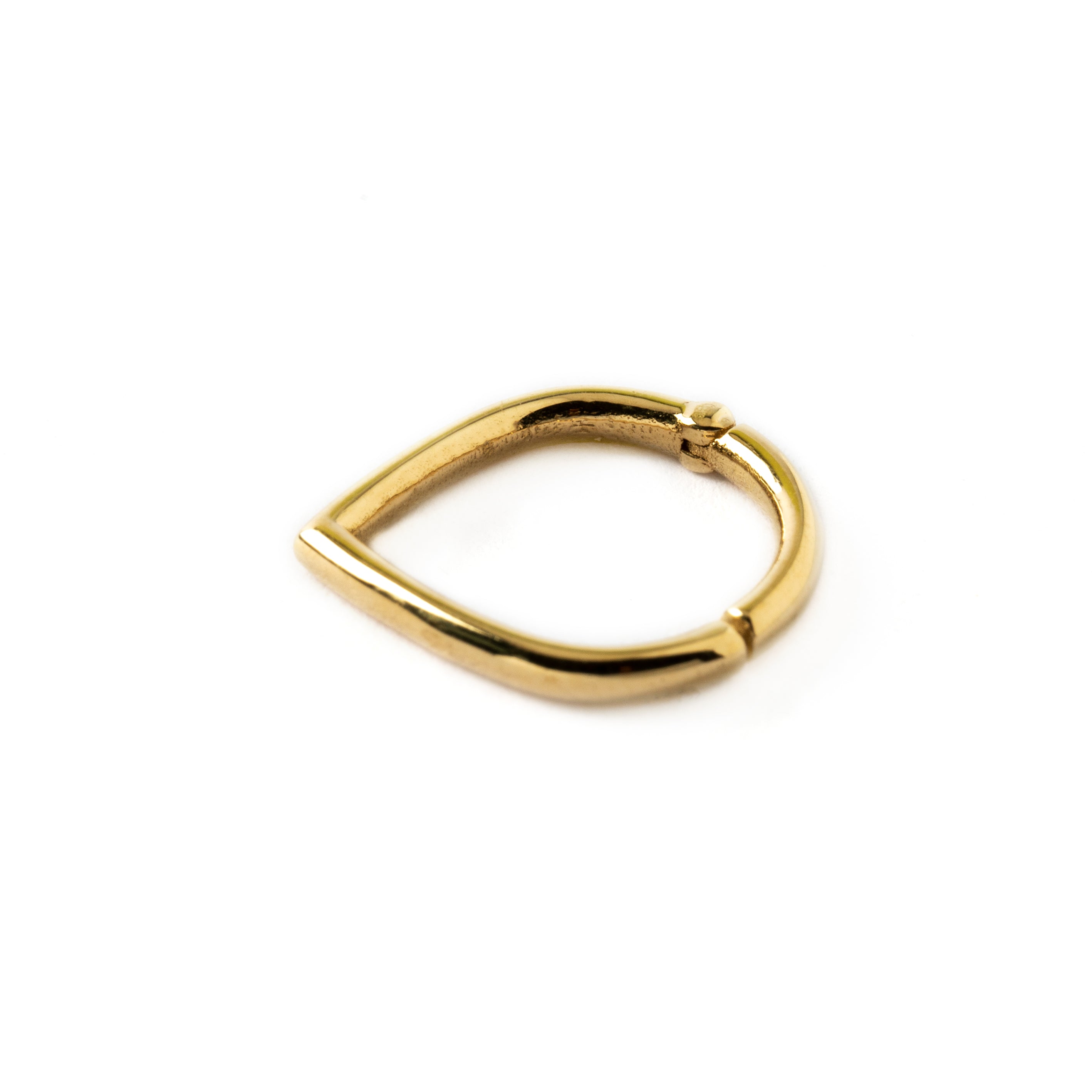 14k Gold teardrop septum clicker ring side view